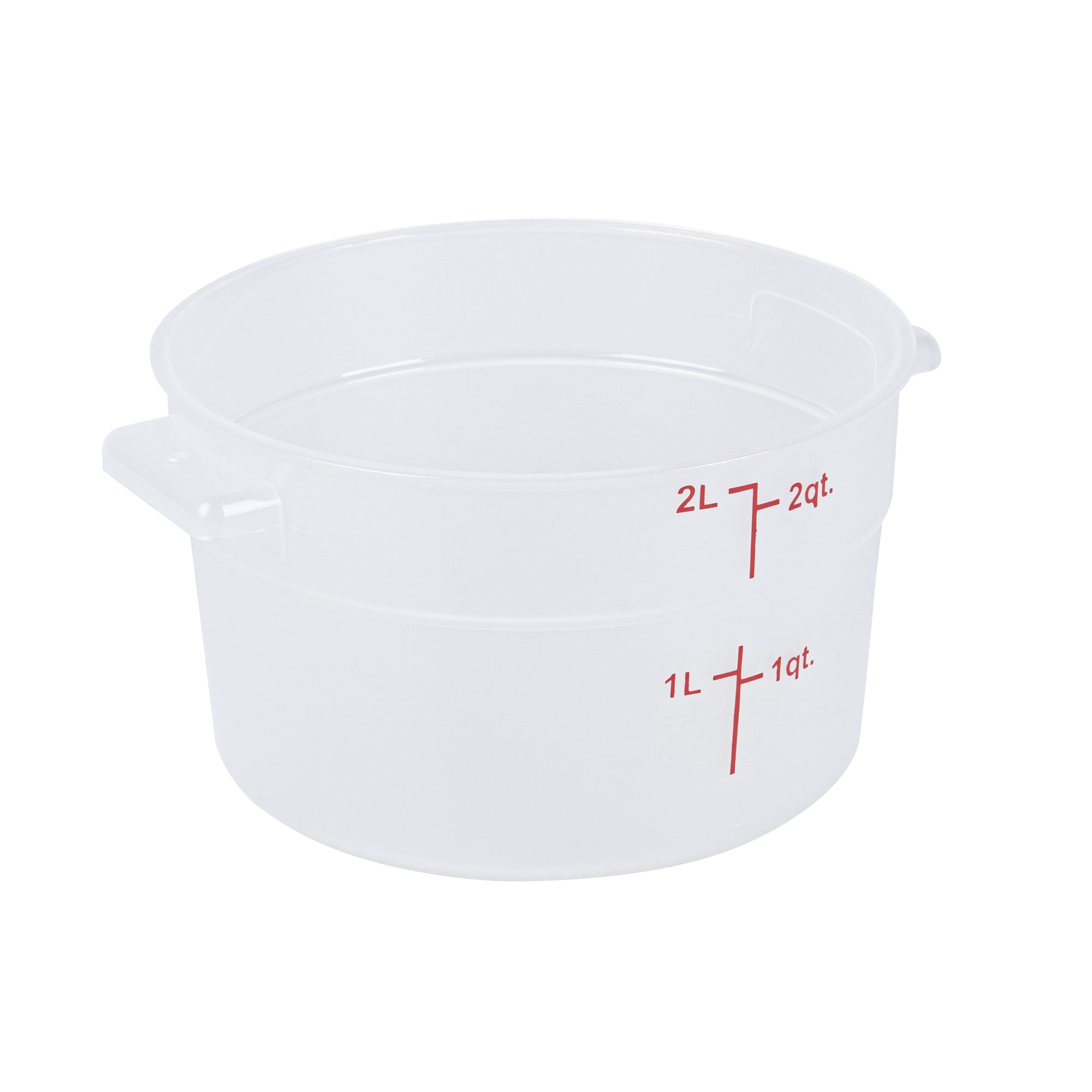 Met Lux 2 qt Round Translucent Plastic Food Storage Container - with Red Volume Markers - 7 1/4" x 7 1/4" x 4 1/4" - 1 count box