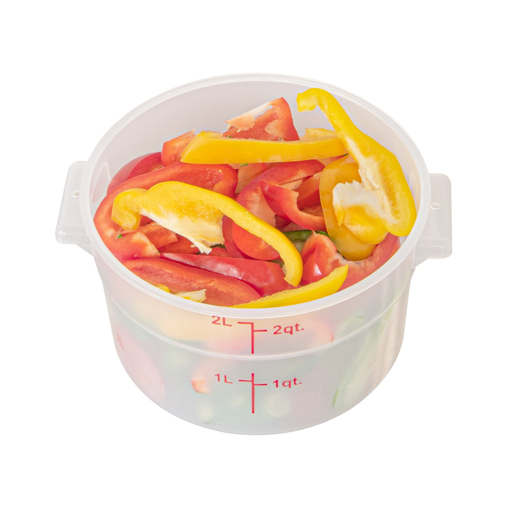 Met Lux 2 qt Round Translucent Plastic Food Storage Container - with Red Volume Markers - 7 1/4" x 7 1/4" x 4 1/4" - 1 count box