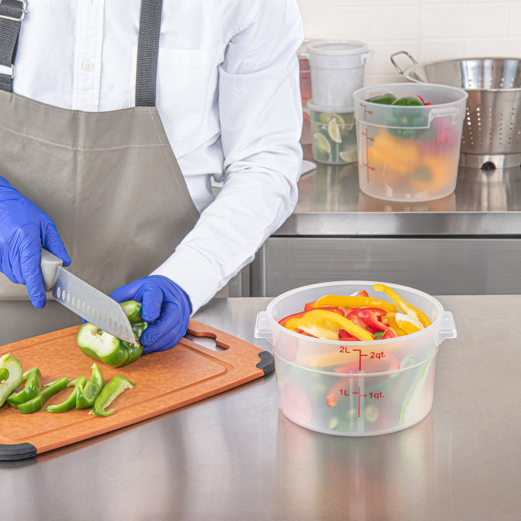 Met Lux 2 qt Round Translucent Plastic Food Storage Container - with Red Volume Markers - 7 1/4" x 7 1/4" x 4 1/4" - 1 count box