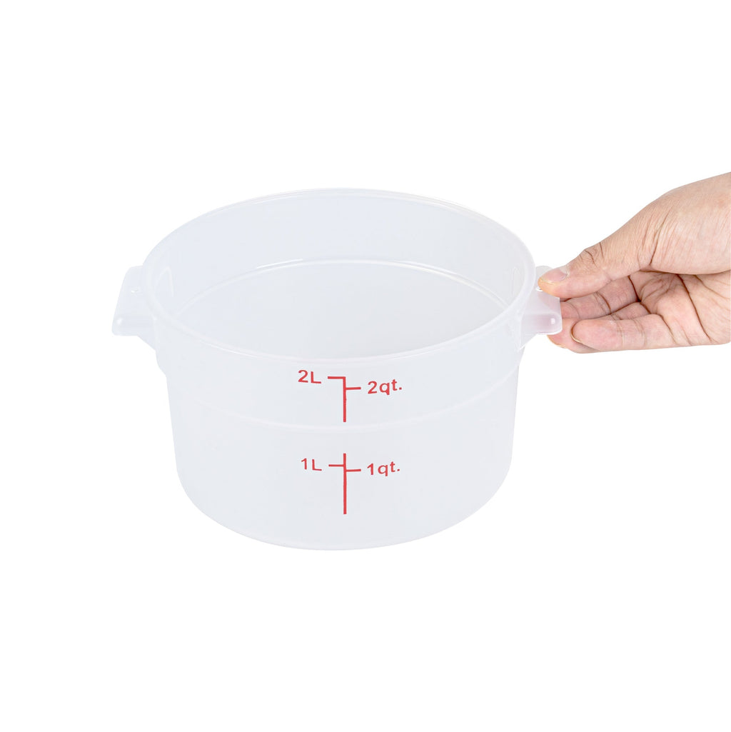 Met Lux 2 qt Round Translucent Plastic Food Storage Container - with Red Volume Markers - 7 1/4" x 7 1/4" x 4 1/4" - 10 count box
