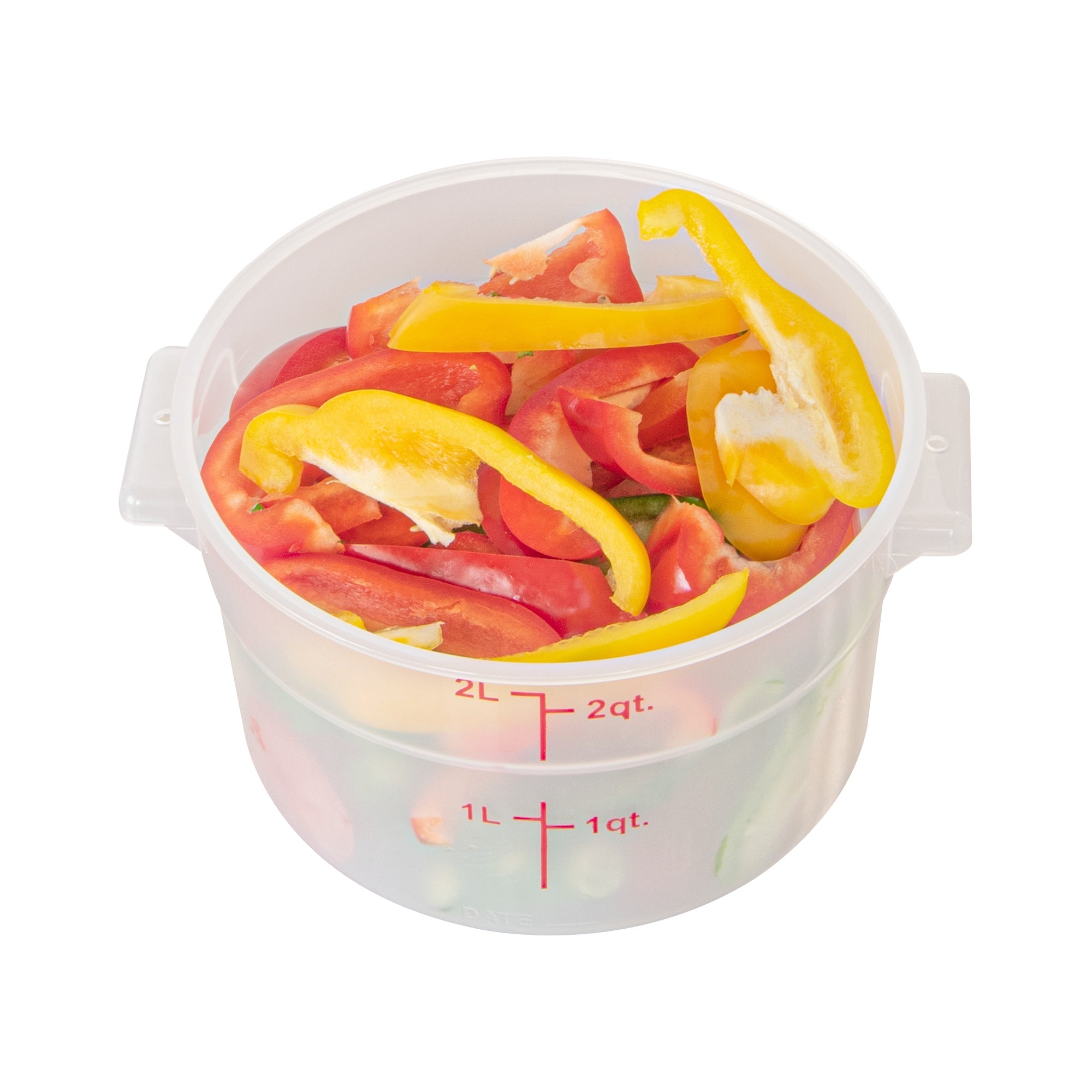 Met Lux 2 qt Round Translucent Plastic Food Storage Container - with Red Volume Markers - 7 1/4" x 7 1/4" x 4 1/4" - 10 count box