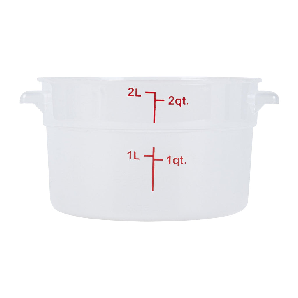 Met Lux 2 qt Round Translucent Plastic Food Storage Container - with Red Volume Markers - 7 1/4" x 7 1/4" x 4 1/4" - 10 count box