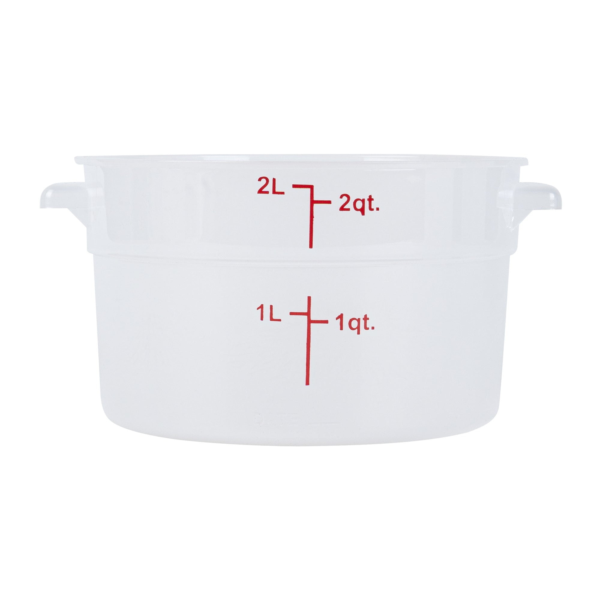 Met Lux 2 qt Round Translucent Plastic Food Storage Container - with Red Volume Markers - 7 1/4" x 7 1/4" x 4 1/4" - 10 count box