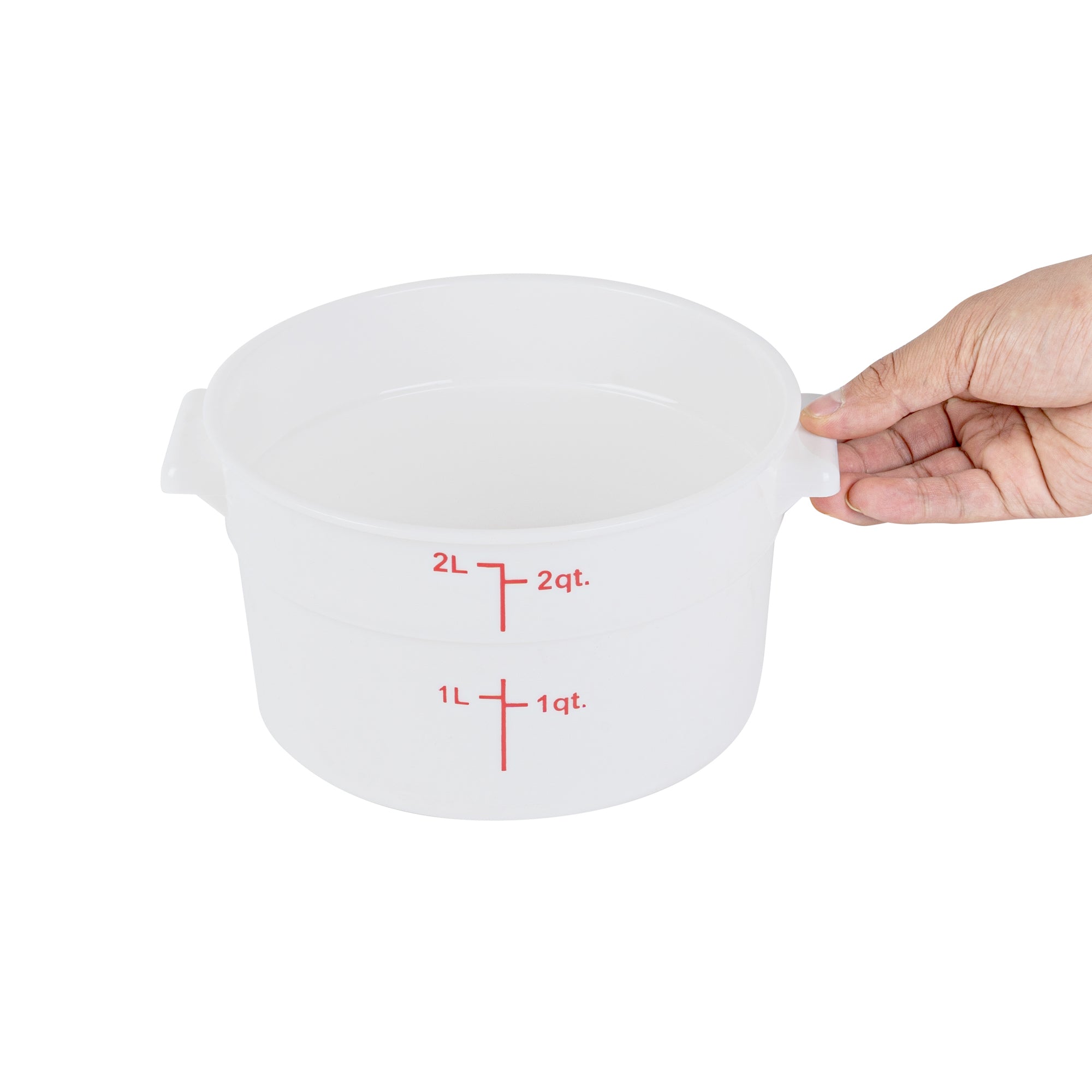 Met Lux 2 qt Round White Plastic Food Storage Container - with Red Volume Markers - 7 1/4" x 7 1/4" x 4 1/4" - 1 count box