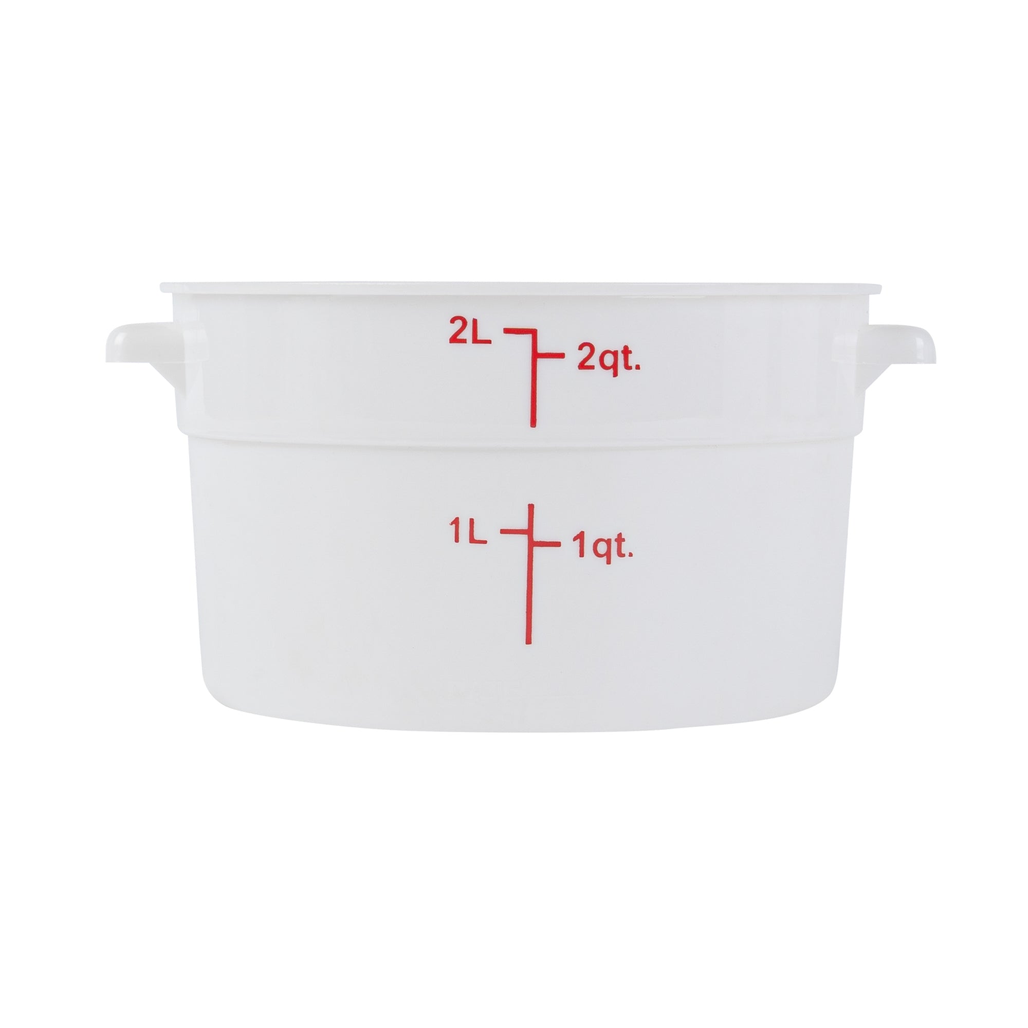 Met Lux 2 qt Round White Plastic Food Storage Container - with Red Volume Markers - 7 1/4" x 7 1/4" x 4 1/4" - 1 count box