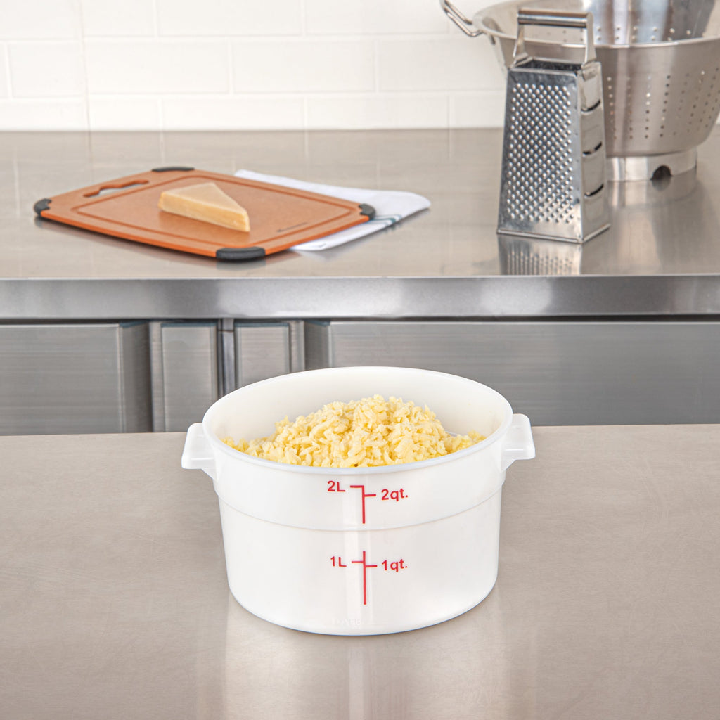 Met Lux 2 qt Round White Plastic Food Storage Container - with Red Volume Markers - 7 1/4" x 7 1/4" x 4 1/4" - 1 count box