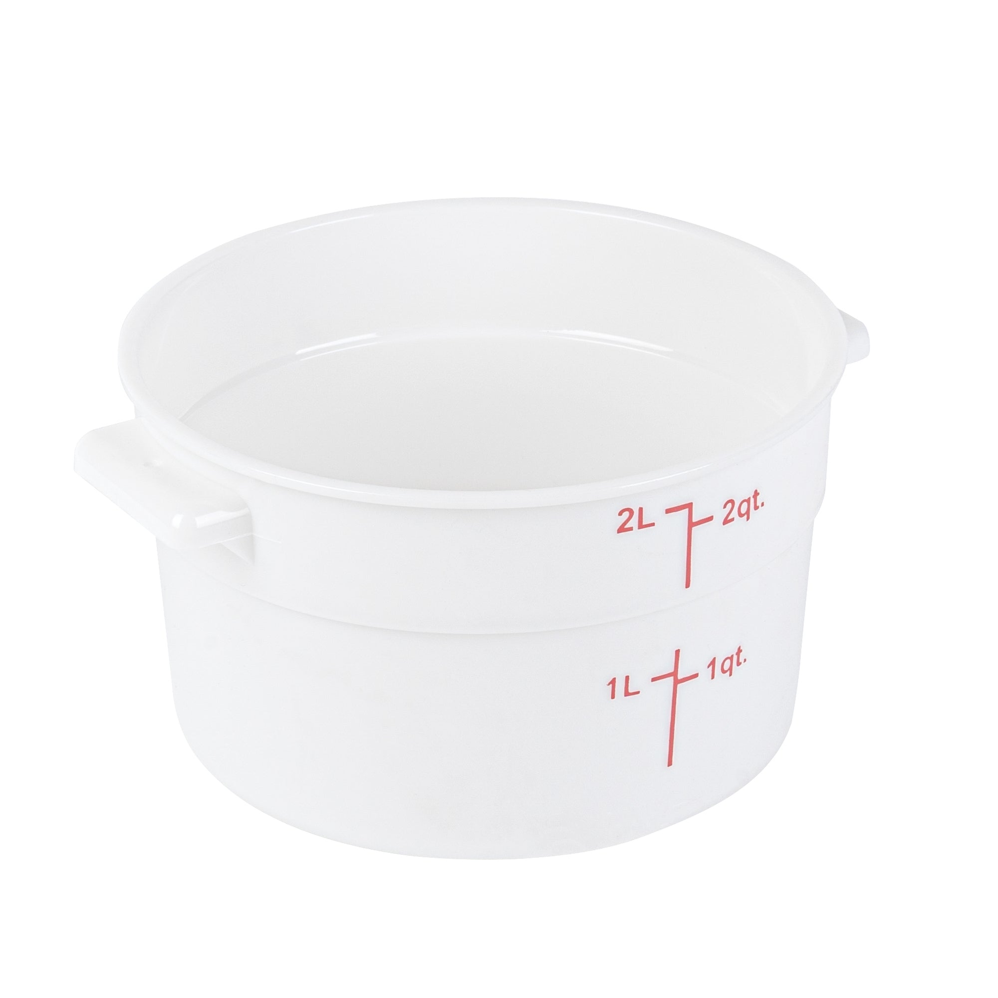 Met Lux 2 qt Round White Plastic Food Storage Container - with Red Volume Markers - 7 1/4" x 7 1/4" x 4 1/4" - 10 count box