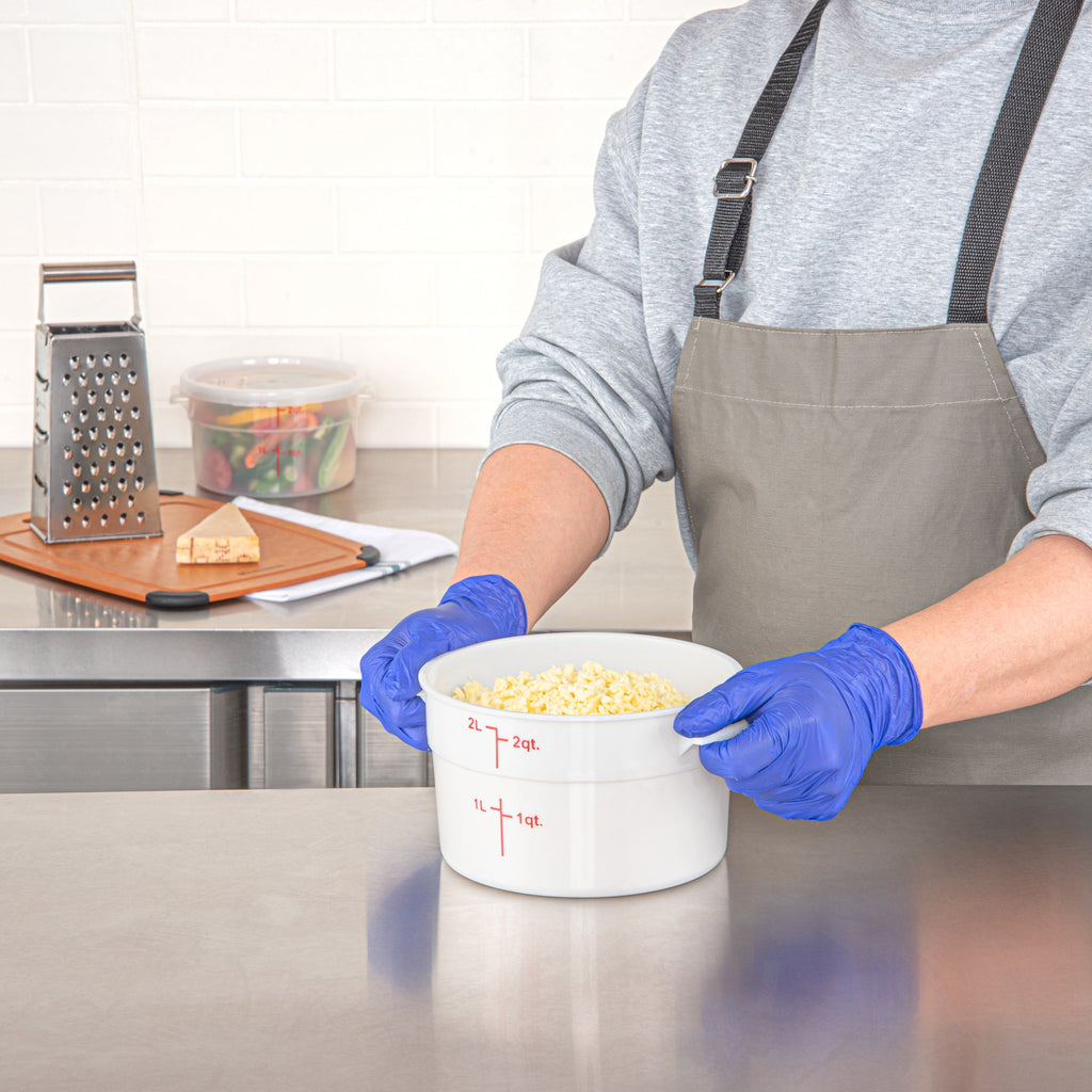 Met Lux 2 qt Round White Plastic Food Storage Container - with Red Volume Markers - 7 1/4" x 7 1/4" x 4 1/4" - 10 count box