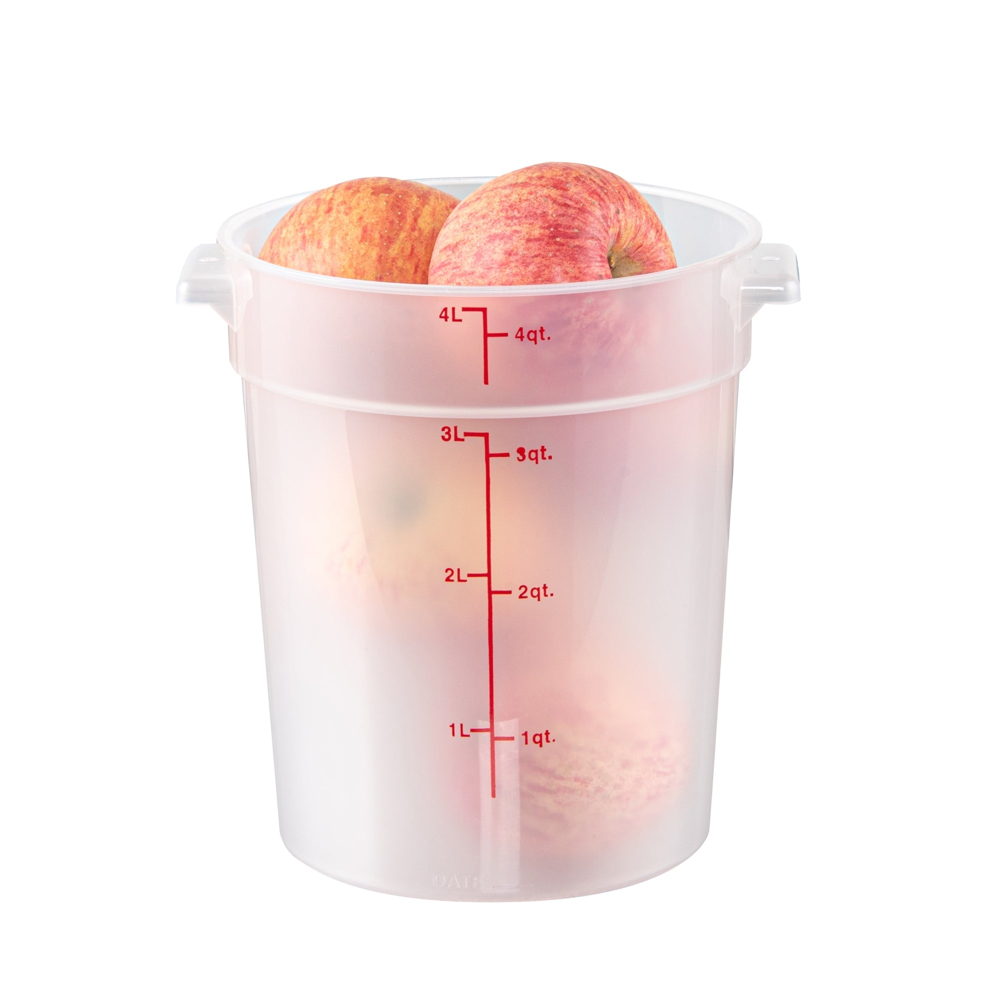 Met Lux 4 qt Round Translucent Plastic Food Storage Container - with Red Volume Markers - 7 1/4" x 7 1/4" x 8 1/2" - 1 count box