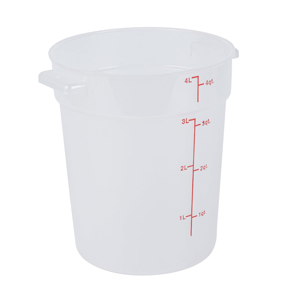 Met Lux 4 qt Round Translucent Plastic Food Storage Container - with Red Volume Markers - 7 1/4" x 7 1/4" x 8 1/2" - 1 count box