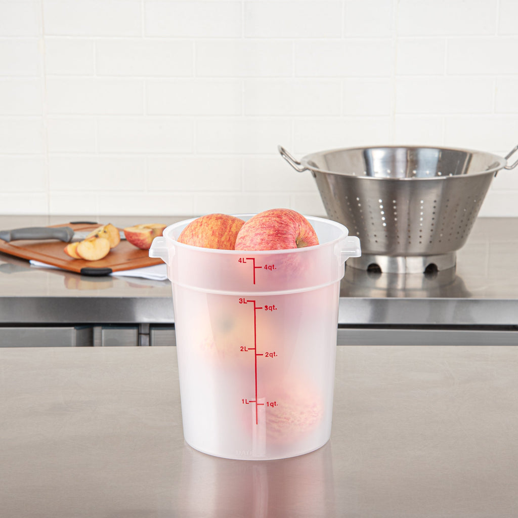 Met Lux 4 qt Round Translucent Plastic Food Storage Container - with Red Volume Markers - 7 1/4" x 7 1/4" x 8 1/2" - 1 count box