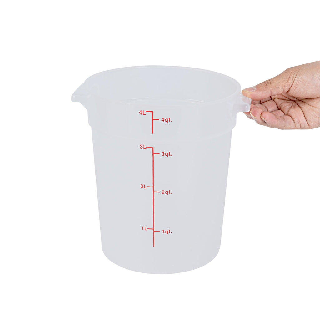 Met Lux 4 qt Round Translucent Plastic Food Storage Container - with Red Volume Markers - 7 1/4" x 7 1/4" x 8 1/2" - 1 count box