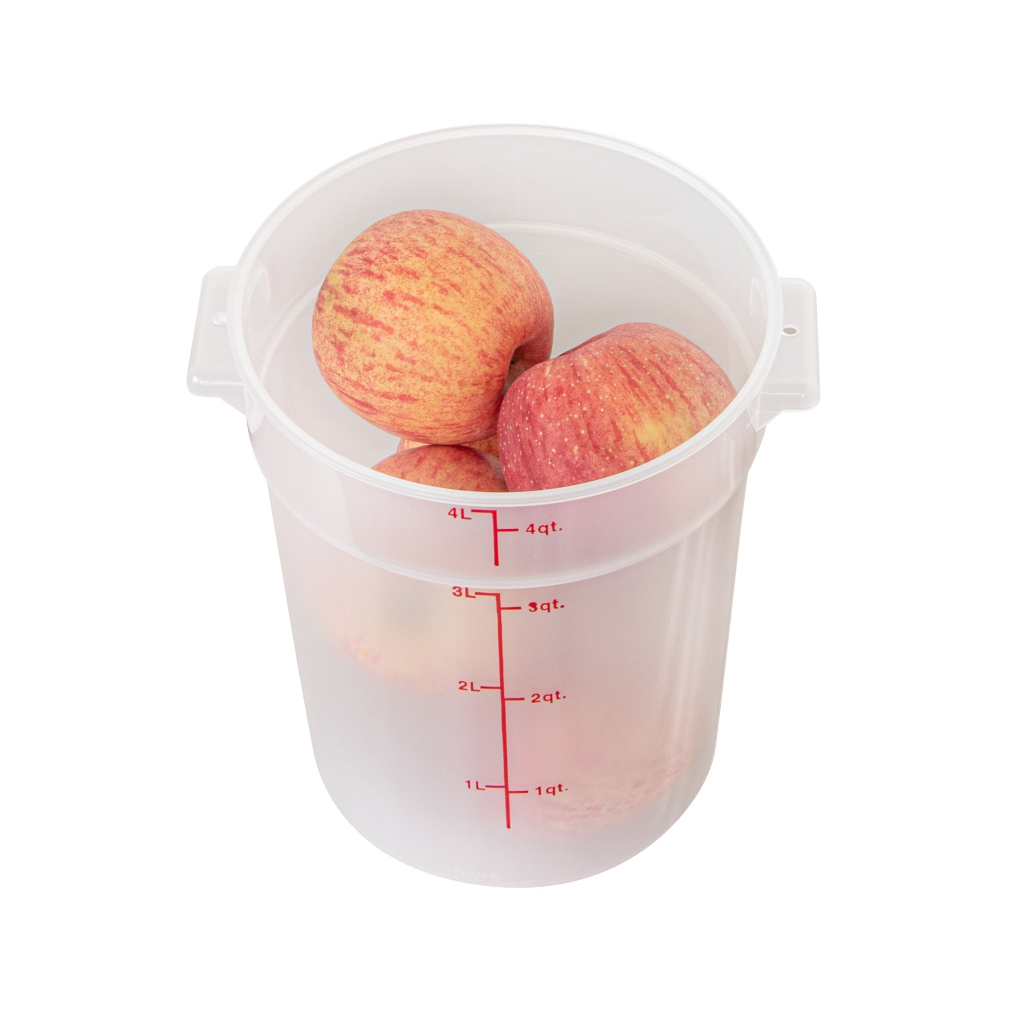 Met Lux 4 qt Round Translucent Plastic Food Storage Container - with Red Volume Markers - 7 1/4" x 7 1/4" x 8 1/2" - 1 count box