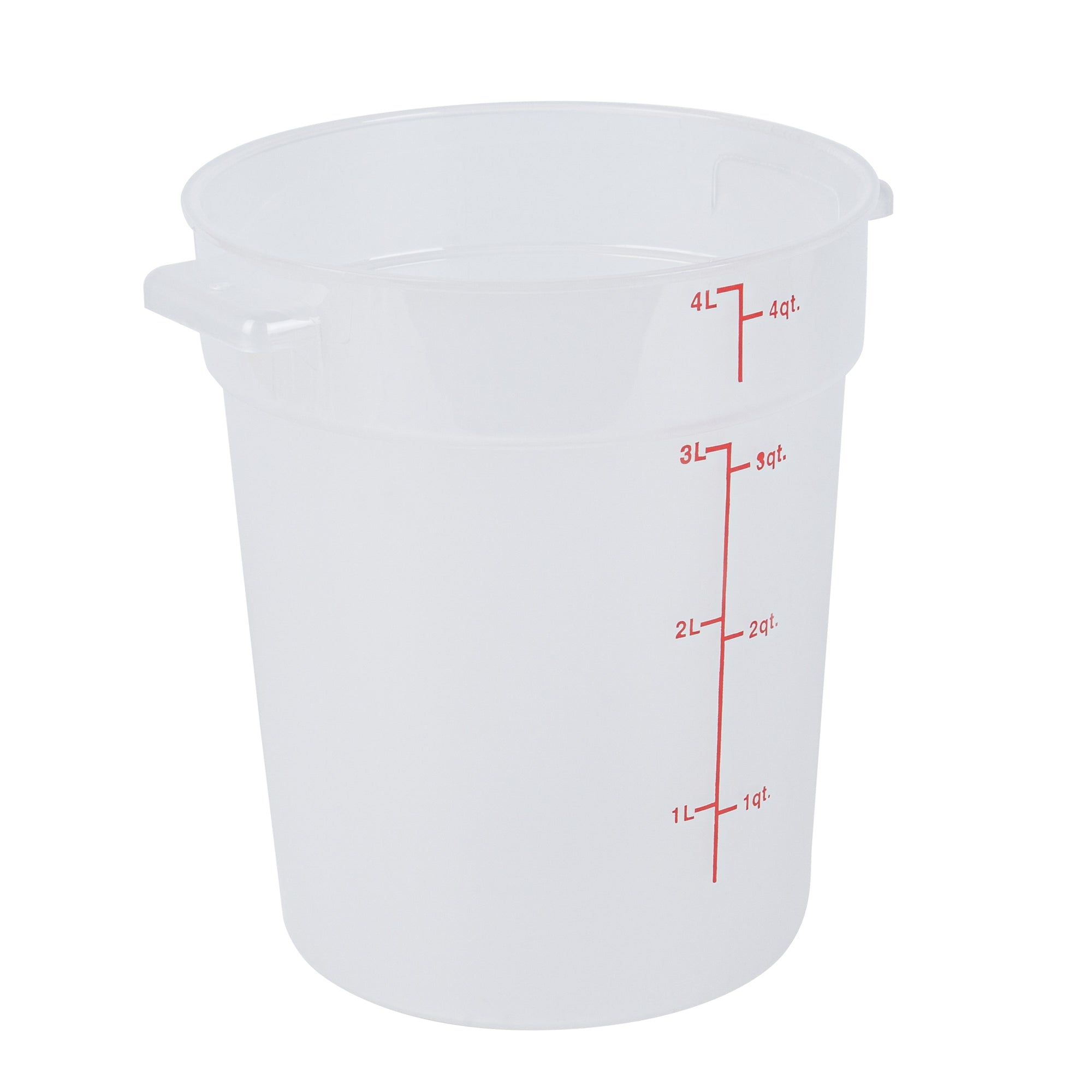 Met Lux 4 qt Round Translucent Plastic Food Storage Container - with Red Volume Markers - 7 1/4" x 7 1/4" x 8 1/2" - 10 count box