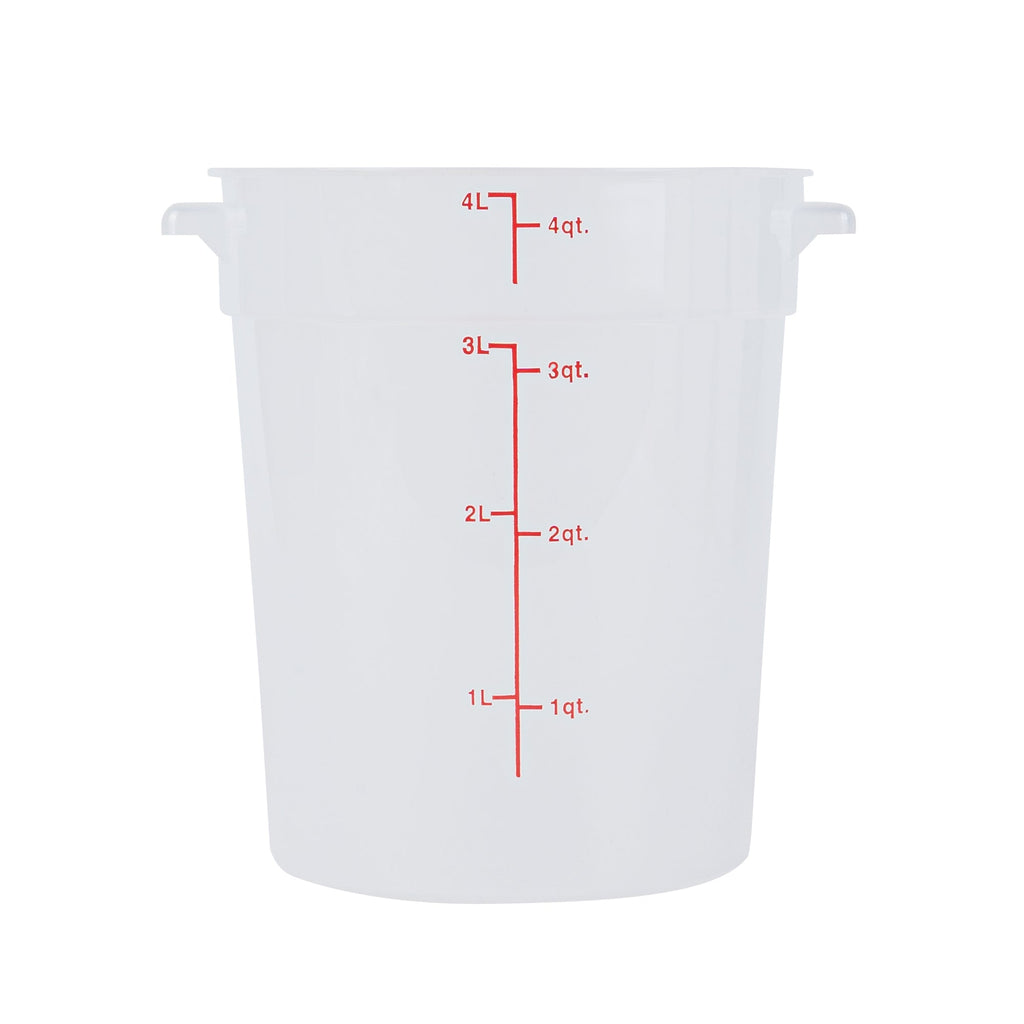 Met Lux 4 qt Round Translucent Plastic Food Storage Container - with Red Volume Markers - 7 1/4" x 7 1/4" x 8 1/2" - 10 count box