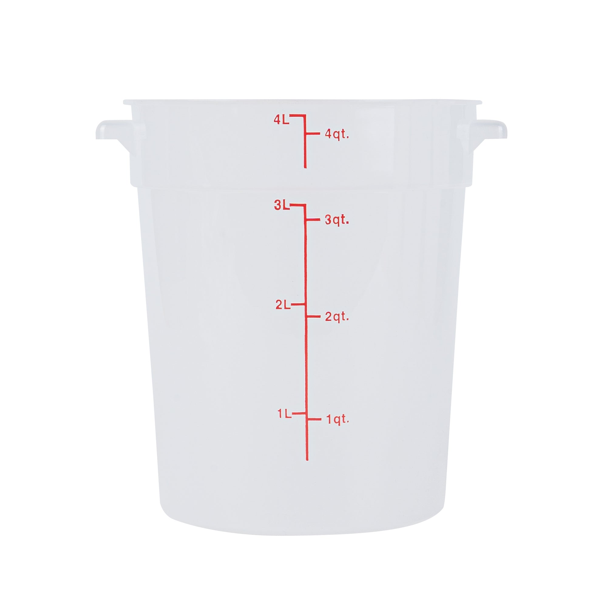 Met Lux 4 qt Round Translucent Plastic Food Storage Container - with Red Volume Markers - 7 1/4" x 7 1/4" x 8 1/2" - 10 count box