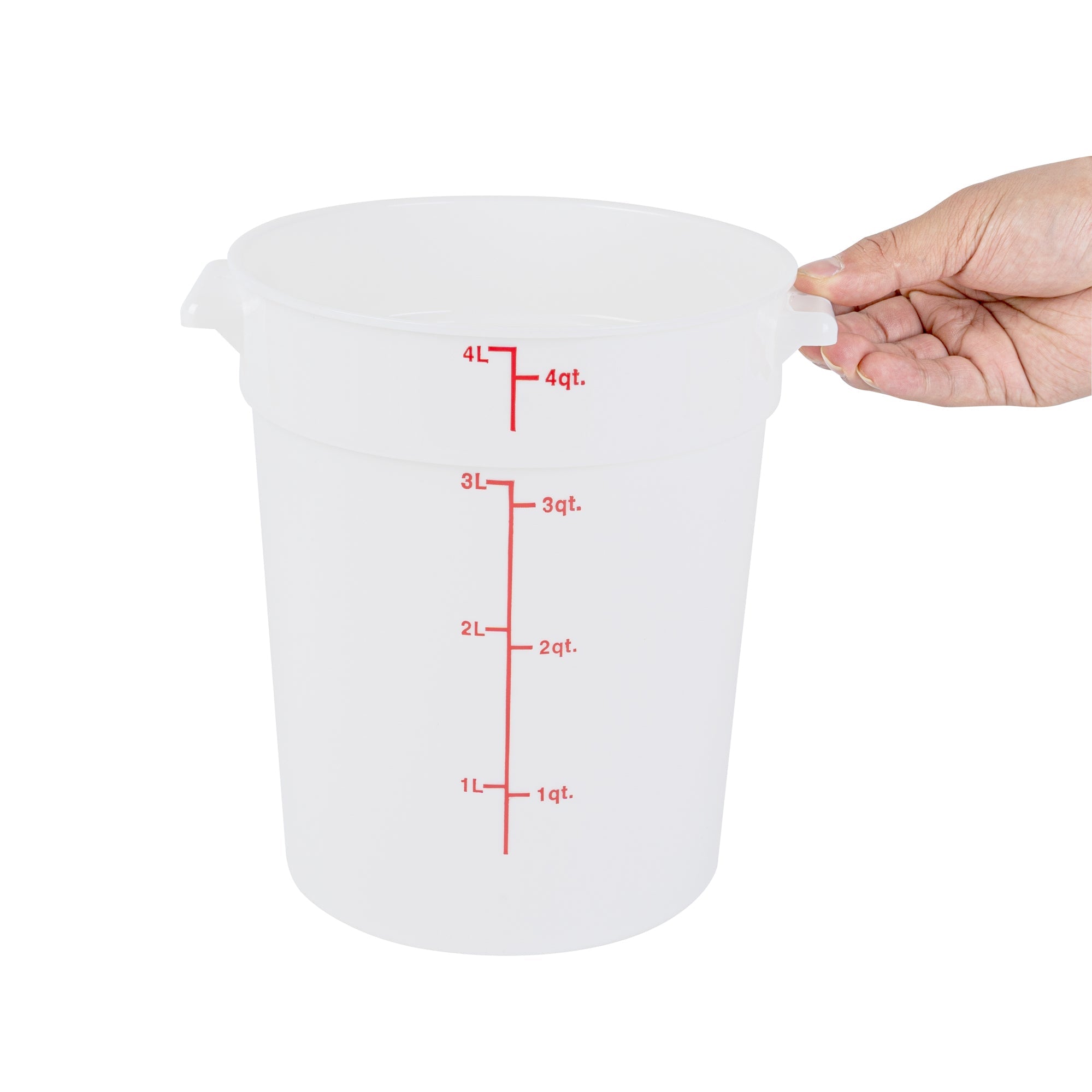 Met Lux 4 qt Round White Plastic Food Storage Container - with Red Volume Markers - 7 1/4" x 7 1/4" x 8 1/2" - 1 count box