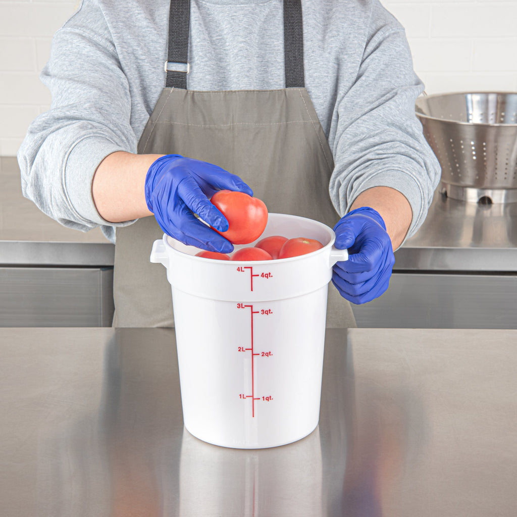 Met Lux 4 qt Round White Plastic Food Storage Container - with Red Volume Markers - 7 1/4" x 7 1/4" x 8 1/2" - 1 count box