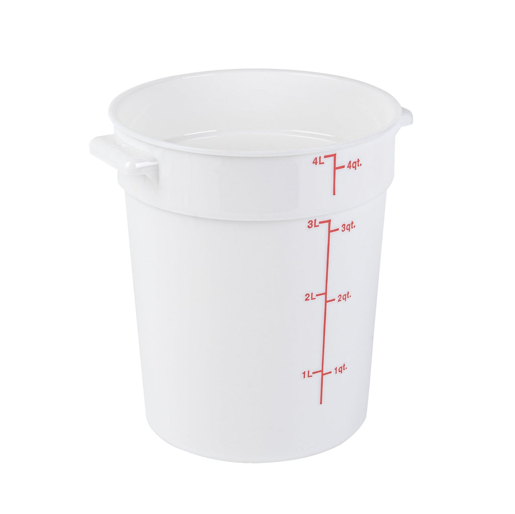 Met Lux 4 qt Round White Plastic Food Storage Container - with Red Volume Markers - 7 1/4" x 7 1/4" x 8 1/2" - 10 count box