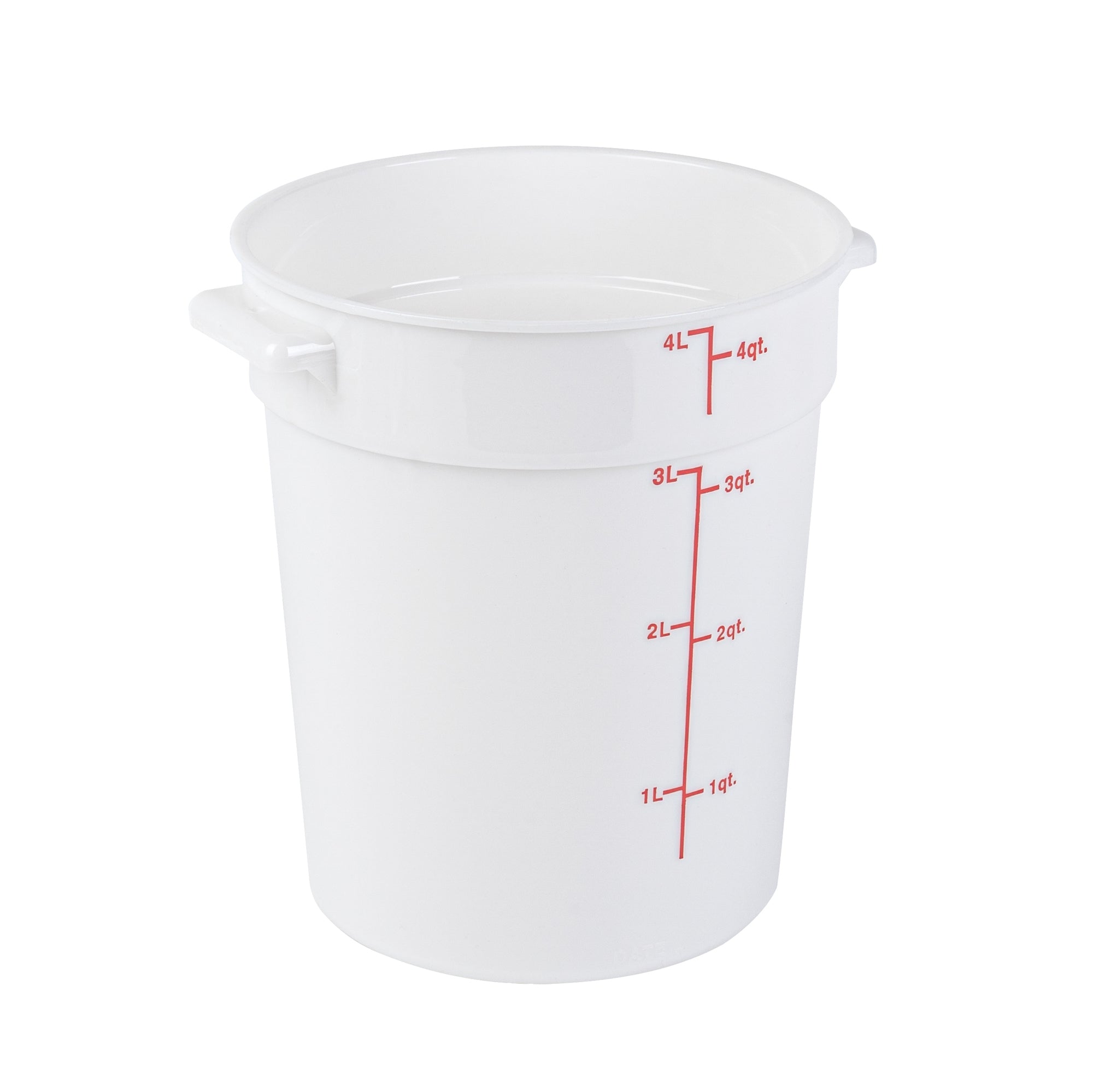 Met Lux 4 qt Round White Plastic Food Storage Container - with Red Volume Markers - 7 1/4" x 7 1/4" x 8 1/2" - 10 count box