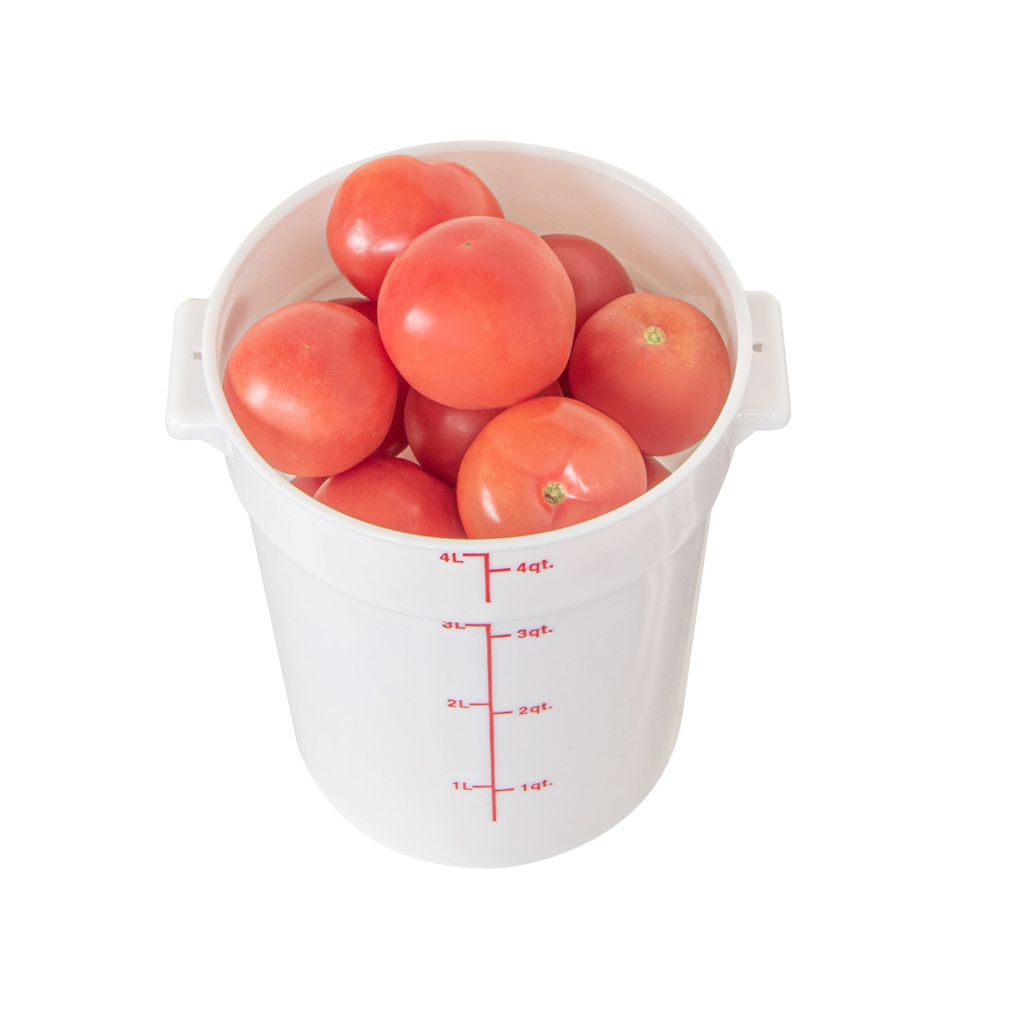 Met Lux 4 qt Round White Plastic Food Storage Container - with Red Volume Markers - 7 1/4" x 7 1/4" x 8 1/2" - 10 count box