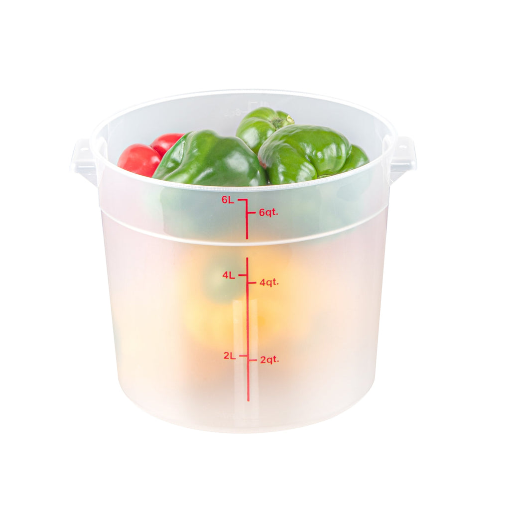 Met Lux 6 qt Round Translucent Plastic Food Storage Container - with Red Volume Markers - 8 3/4" x 8 3/4" x 7 3/4" - 1 count box