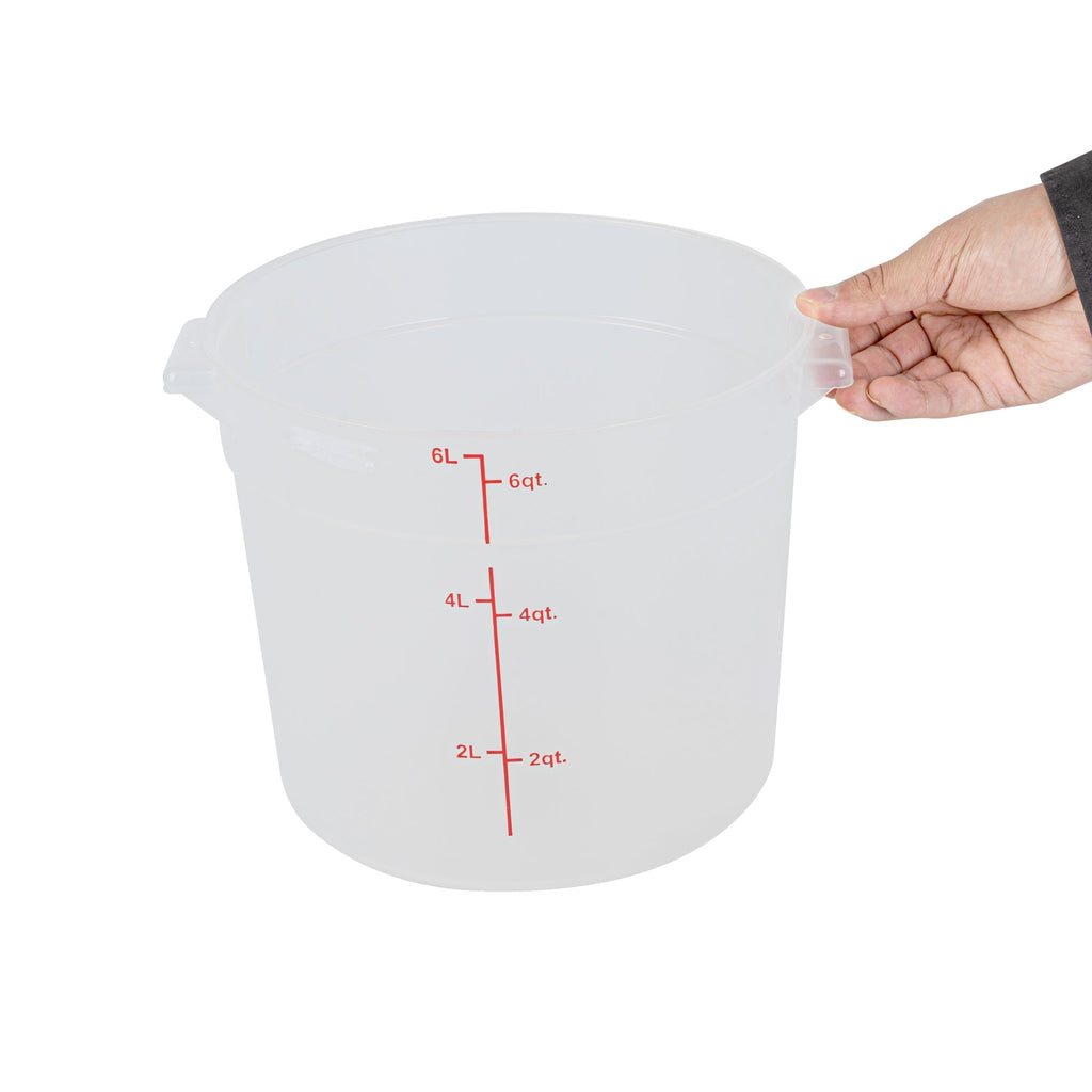 Met Lux 6 qt Round Translucent Plastic Food Storage Container - with Red Volume Markers - 8 3/4" x 8 3/4" x 7 3/4" - 1 count box