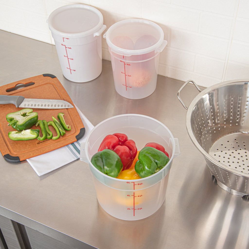 Met Lux 6 qt Round Translucent Plastic Food Storage Container - with Red Volume Markers - 8 3/4" x 8 3/4" x 7 3/4" - 1 count box