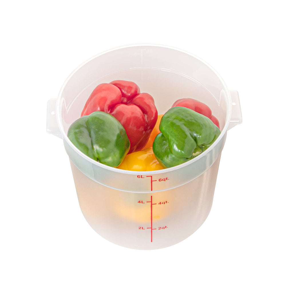 Met Lux 6 qt Round Translucent Plastic Food Storage Container - with Red Volume Markers - 8 3/4" x 8 3/4" x 7 3/4" - 10 count box