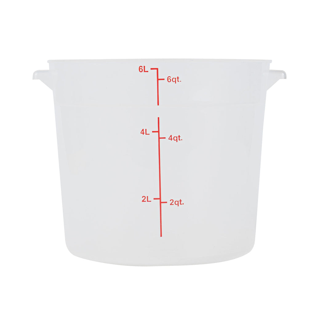 Met Lux 6 qt Round Translucent Plastic Food Storage Container - with Red Volume Markers - 8 3/4" x 8 3/4" x 7 3/4" - 10 count box