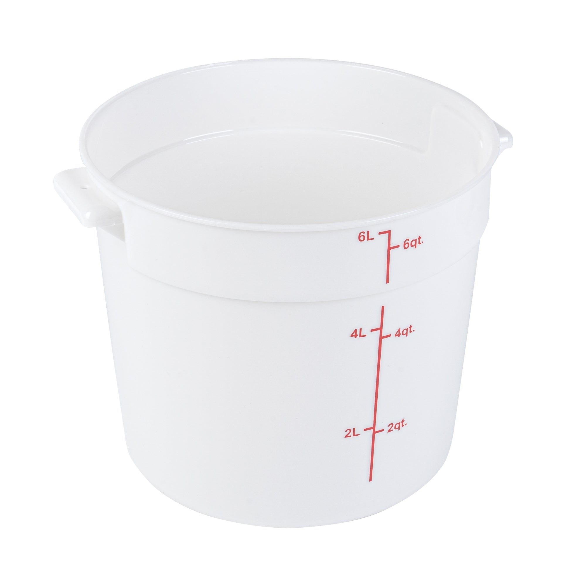 Met Lux 6 qt Round White Plastic Food Storage Container - with Red Volume Markers - 8 3/4" x 8 3/4" x 7 3/4" - 1 count box