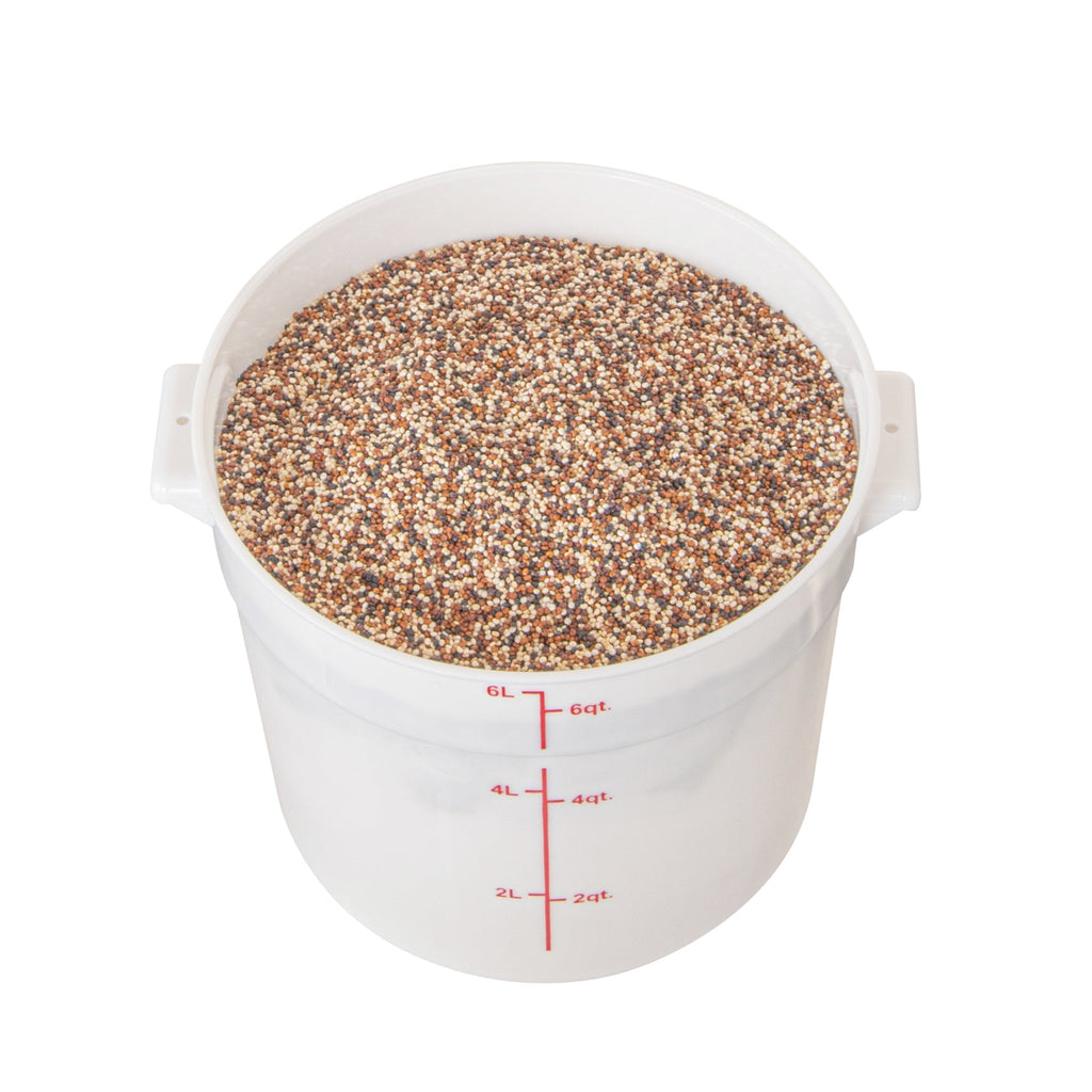 Met Lux 6 qt Round White Plastic Food Storage Container - with Red Volume Markers - 8 3/4" x 8 3/4" x 7 3/4" - 1 count box