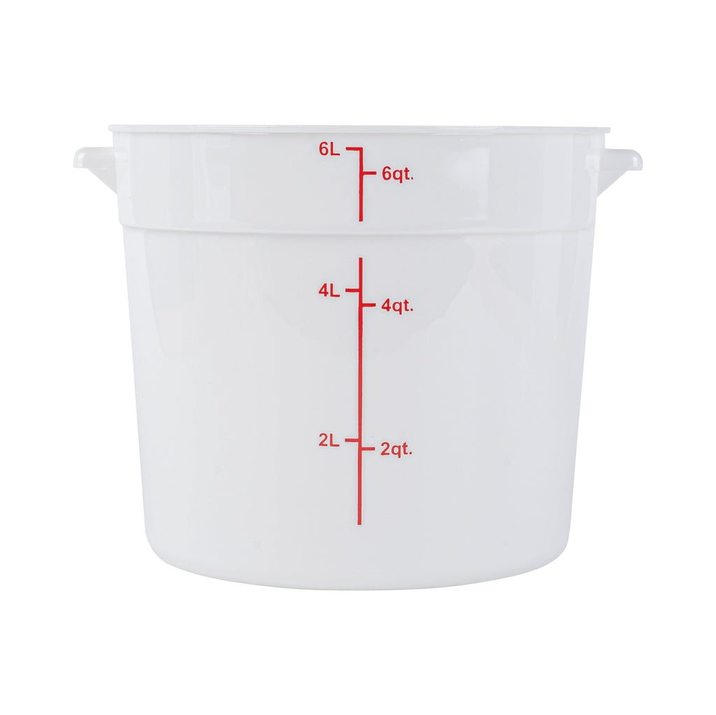 Met Lux 6 qt Round White Plastic Food Storage Container - with Red Volume Markers - 8 3/4" x 8 3/4" x 7 3/4" - 10 count box