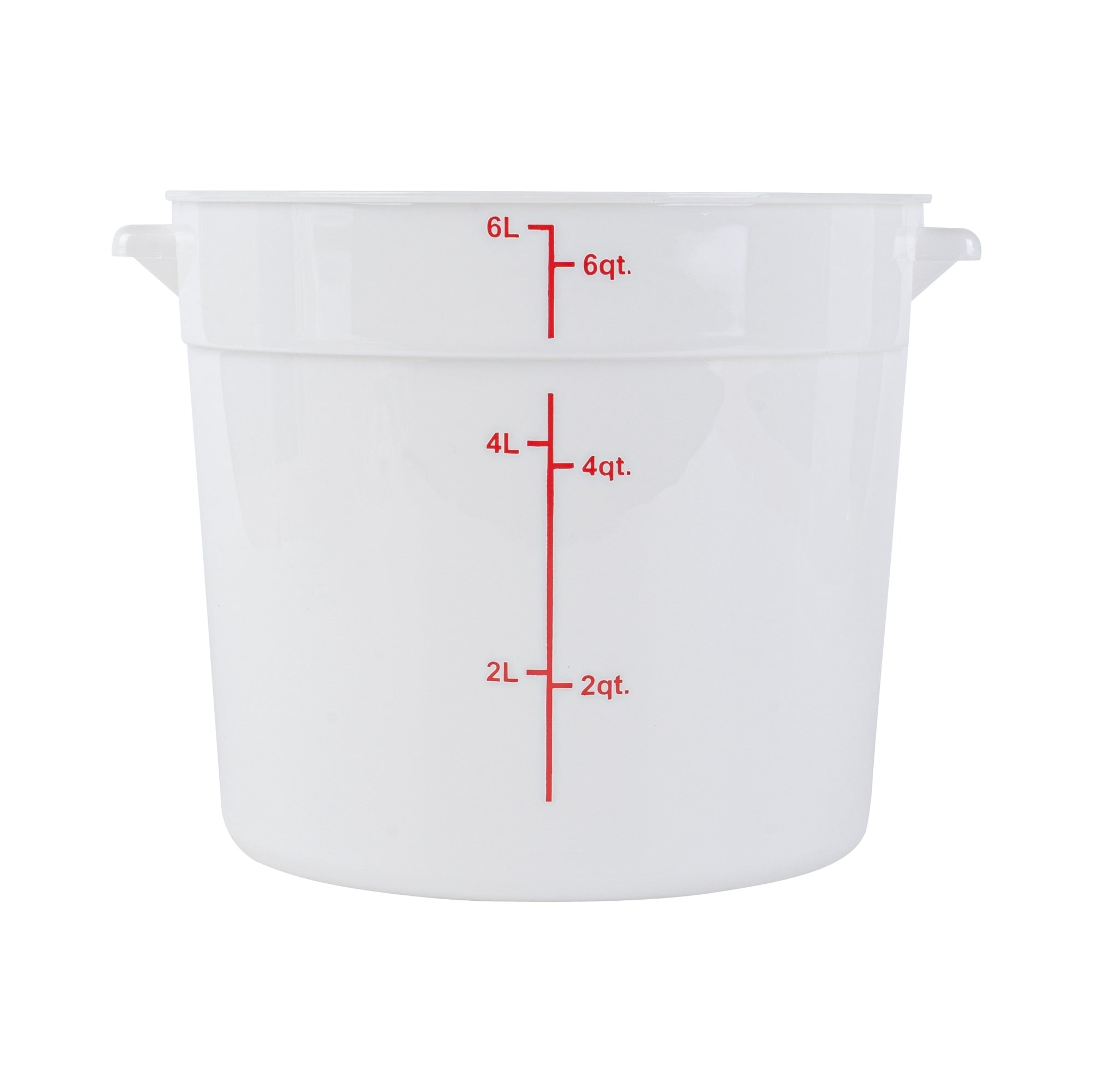 Met Lux 6 qt Round White Plastic Food Storage Container - with Red Volume Markers - 8 3/4" x 8 3/4" x 7 3/4" - 10 count box