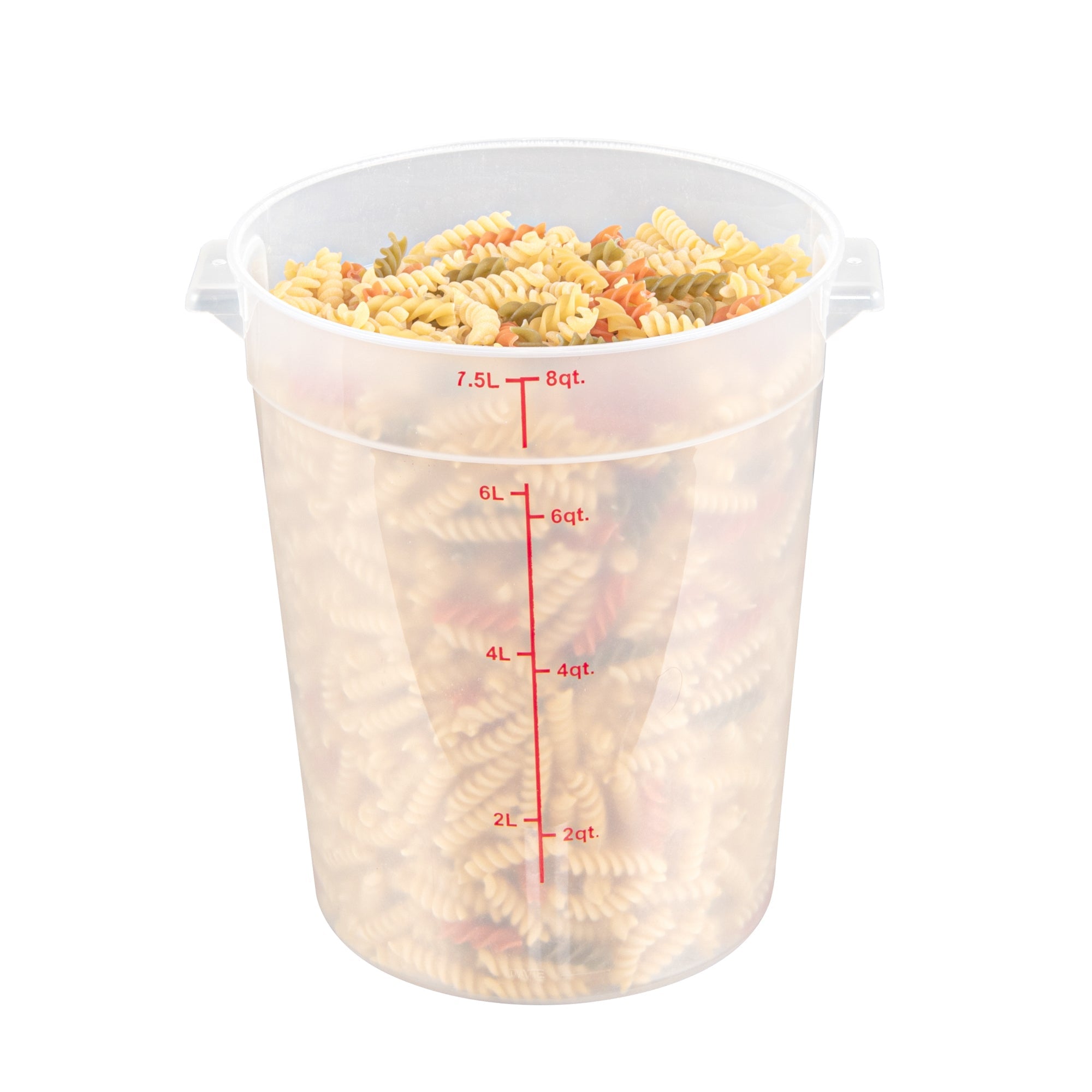 Met Lux 8 qt Round Translucent Plastic Food Storage Container - with Red Volume Markers - 8 3/4" x 8 3/4" x 10 3/4" - 1 count box