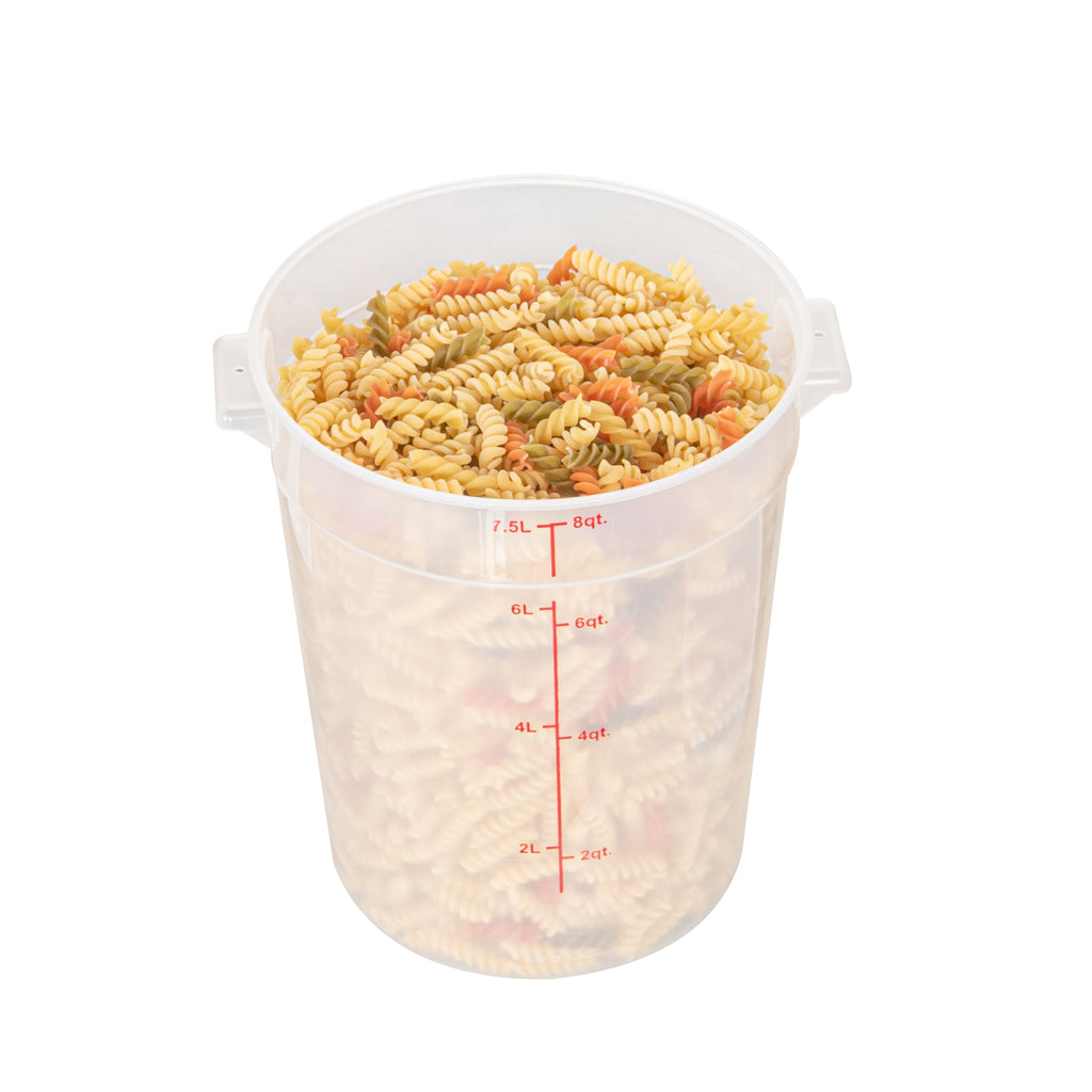 Met Lux 8 qt Round Translucent Plastic Food Storage Container - with Red Volume Markers - 8 3/4" x 8 3/4" x 10 3/4" - 1 count box