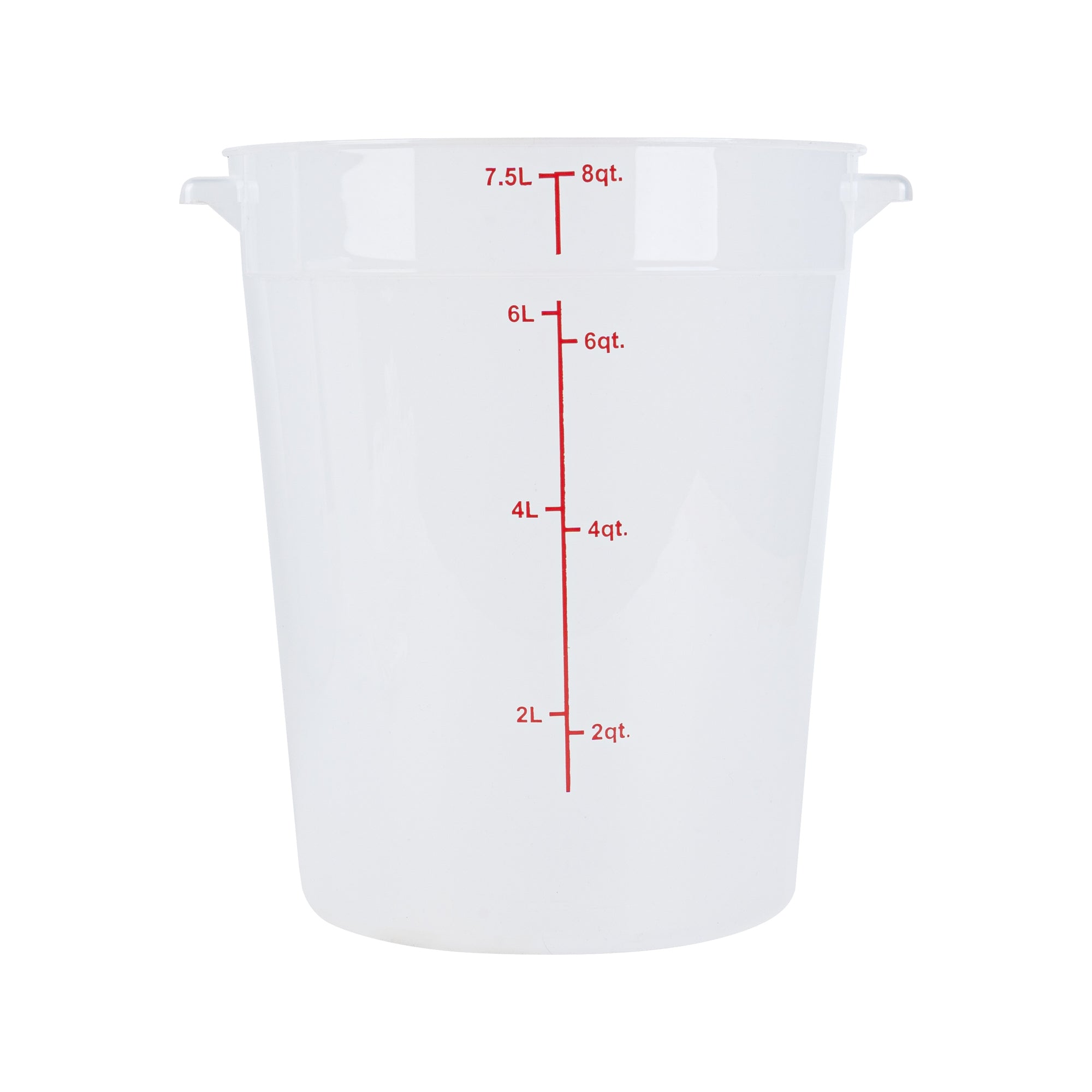 Met Lux 8 qt Round Translucent Plastic Food Storage Container - with Red Volume Markers - 8 3/4" x 8 3/4" x 10 3/4" - 1 count box