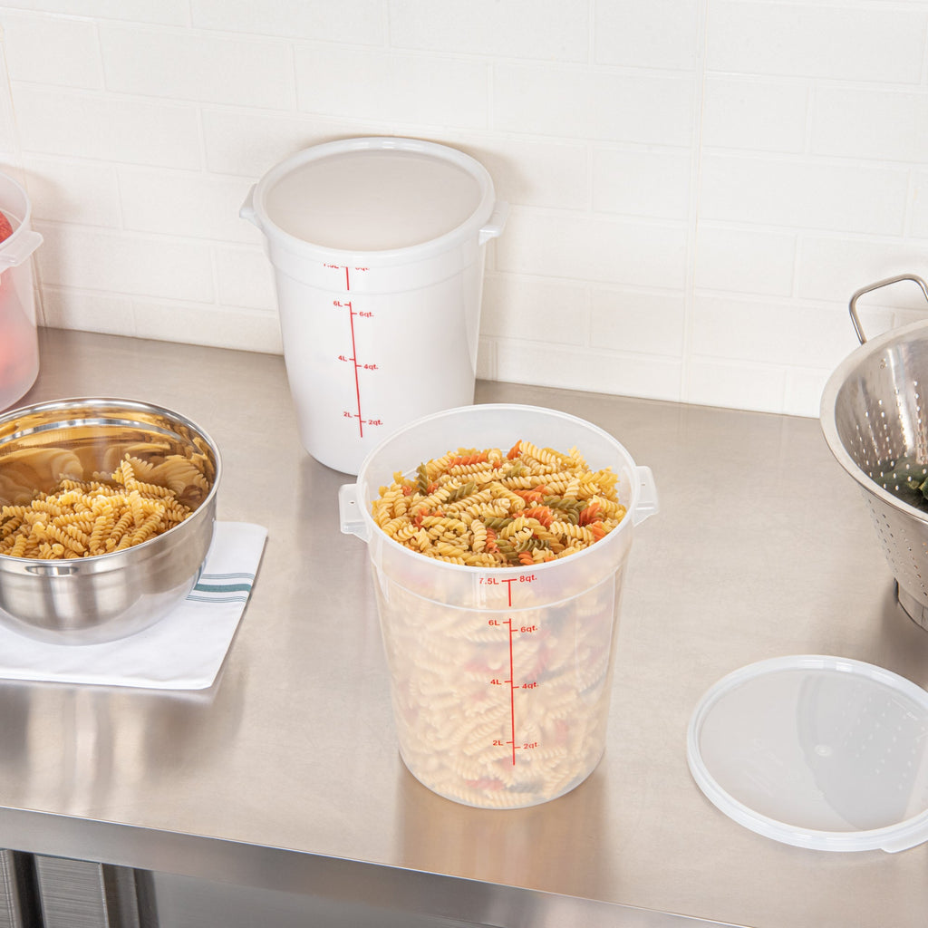 Met Lux 8 qt Round Translucent Plastic Food Storage Container - with Red Volume Markers - 8 3/4" x 8 3/4" x 10 3/4" - 1 count box