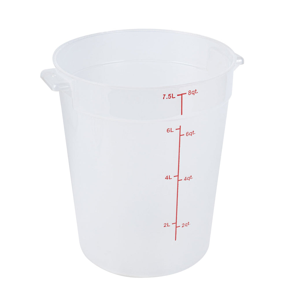 Met Lux 8 qt Round Translucent Plastic Food Storage Container - with Red Volume Markers - 8 3/4" x 8 3/4" x 10 3/4" - 10 count box