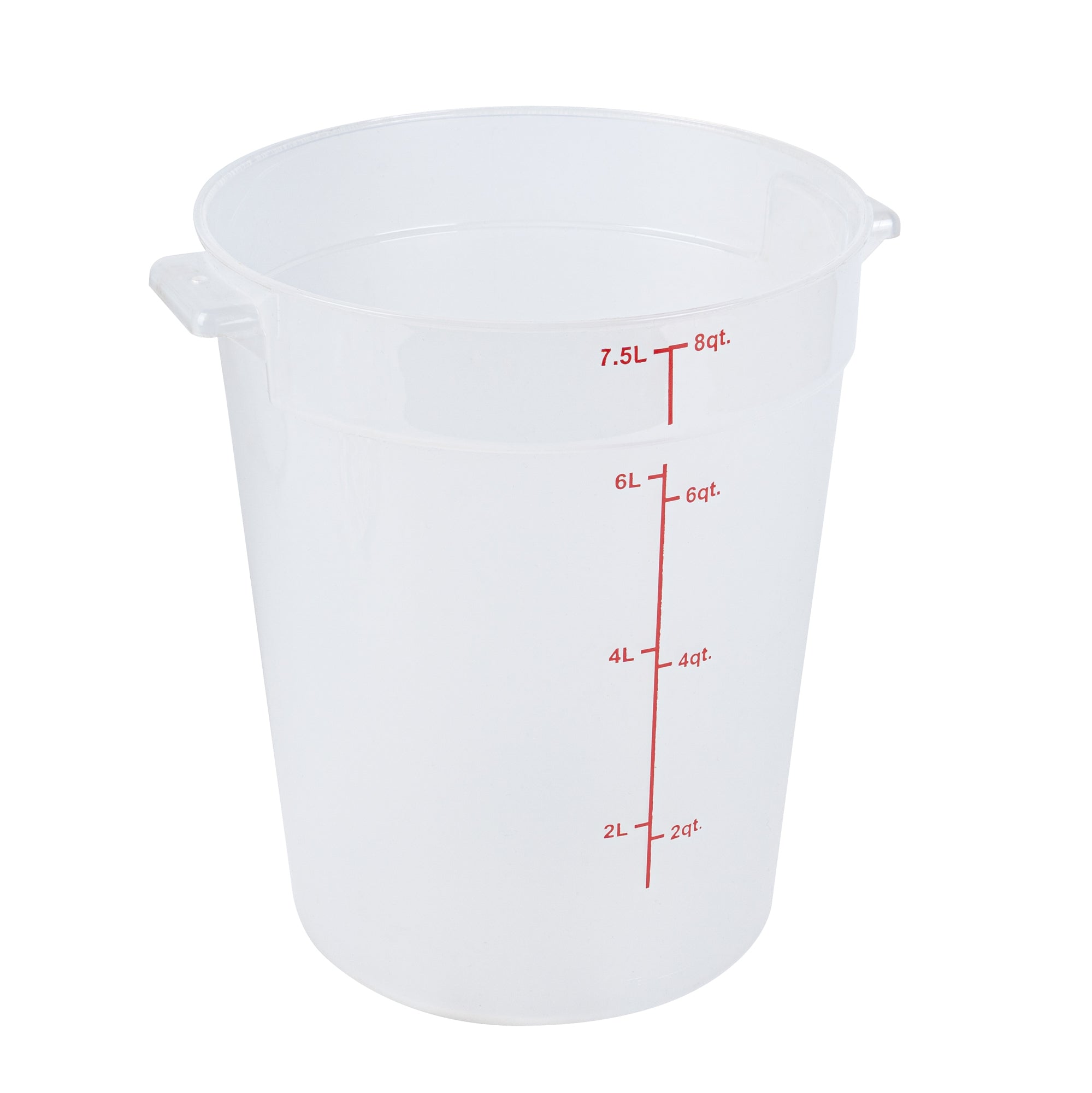 Met Lux 8 qt Round Translucent Plastic Food Storage Container - with Red Volume Markers - 8 3/4" x 8 3/4" x 10 3/4" - 10 count box