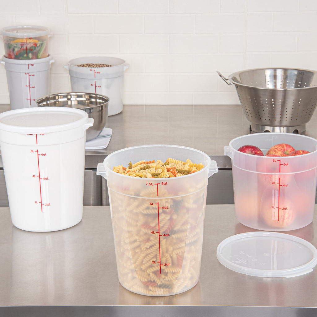 Met Lux 8 qt Round Translucent Plastic Food Storage Container - with Red Volume Markers - 8 3/4" x 8 3/4" x 10 3/4" - 10 count box