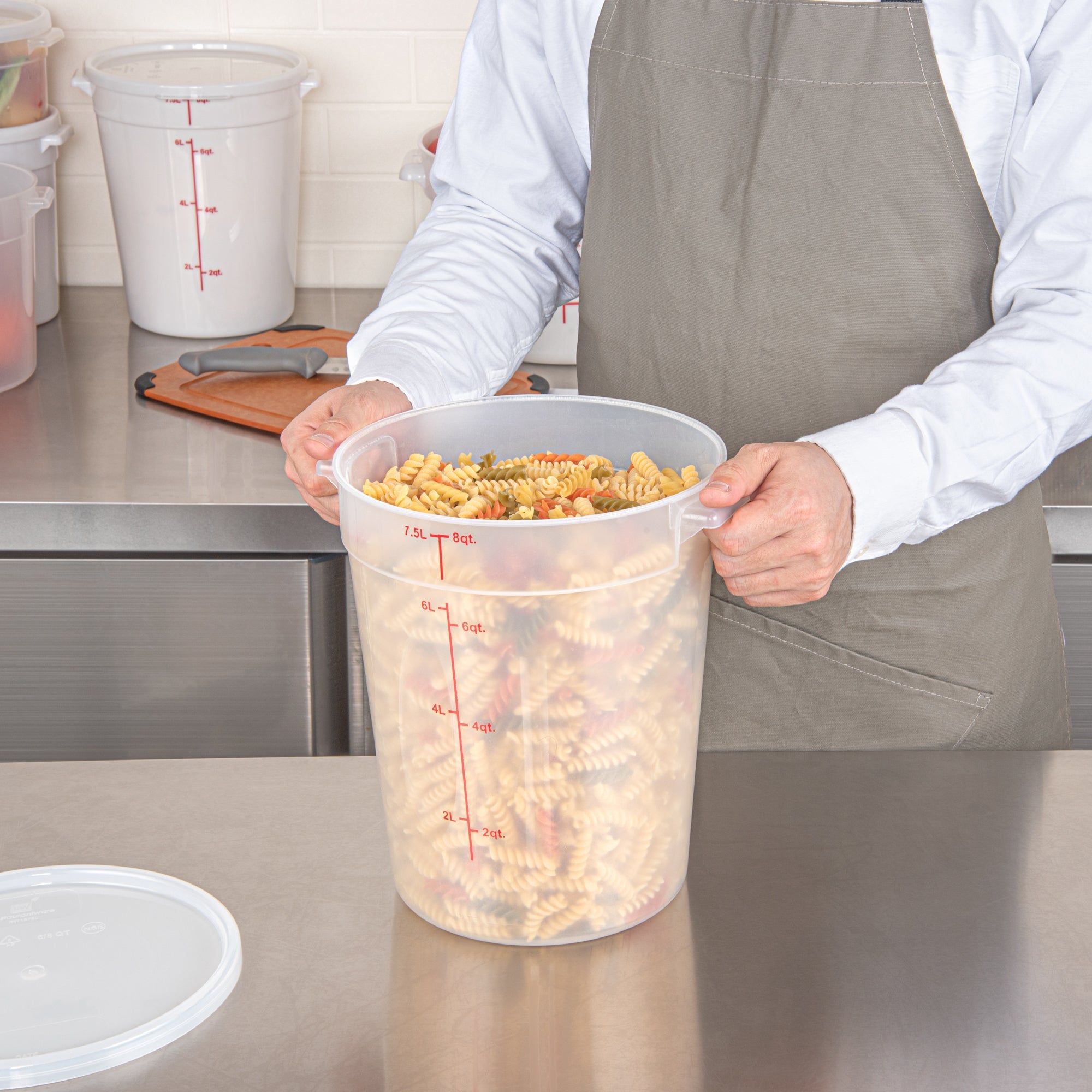 Met Lux 8 qt Round Translucent Plastic Food Storage Container - with Red Volume Markers - 8 3/4" x 8 3/4" x 10 3/4" - 10 count box