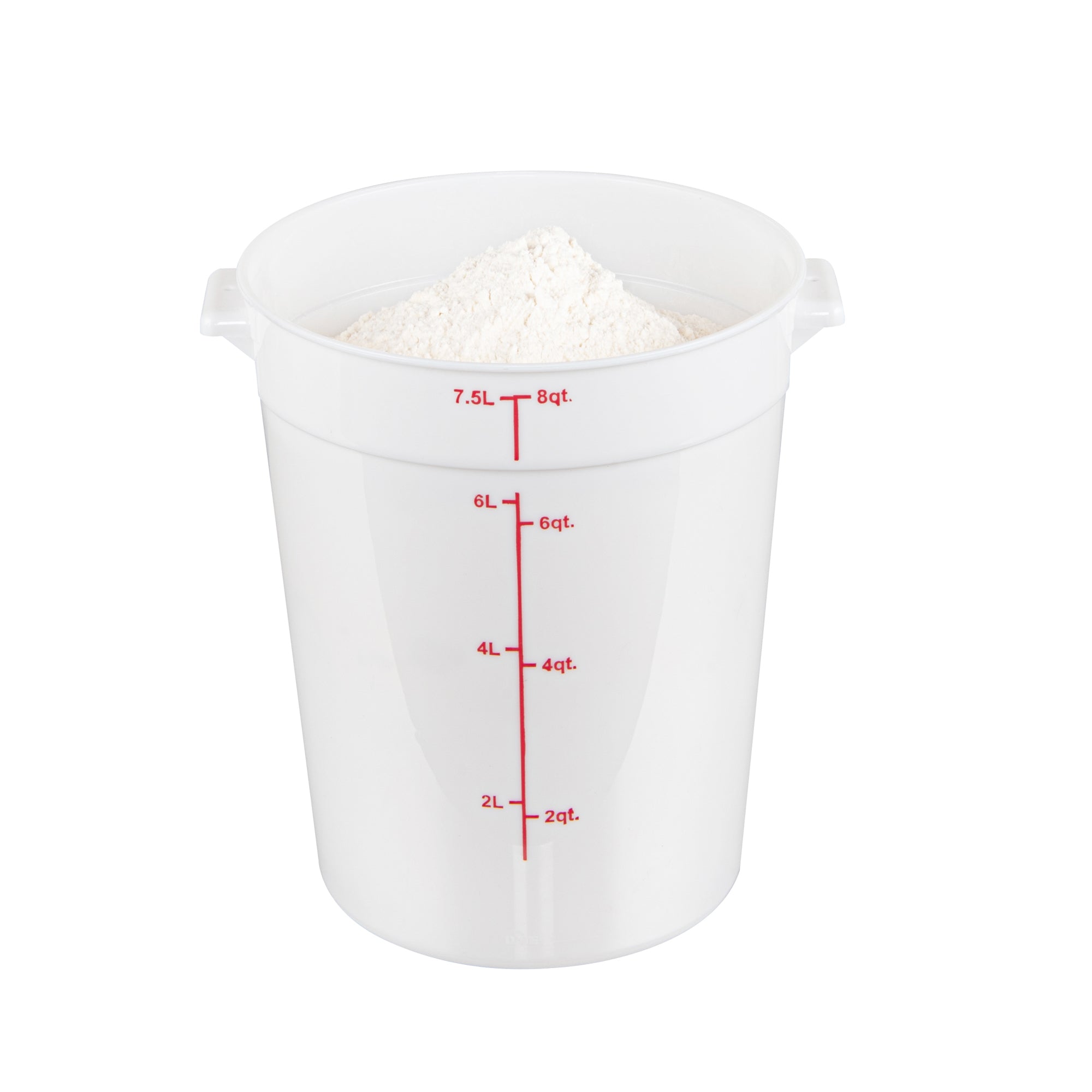 Met Lux 8 qt Round White Plastic Food Storage Container - with Red Volume Markers - 8 3/4" x 8 3/4" x 10 3/4" - 1 count box