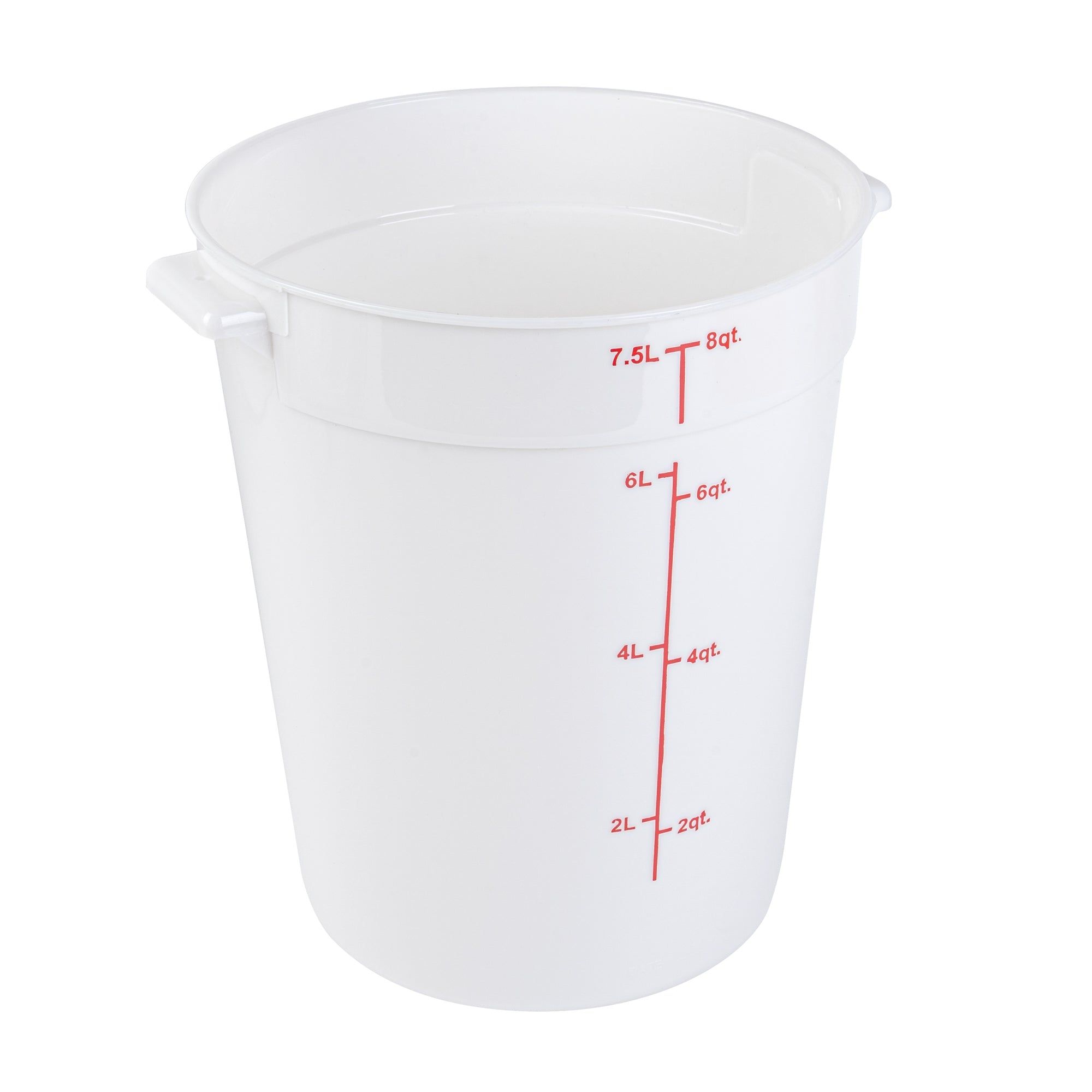 Met Lux 8 qt Round White Plastic Food Storage Container - with Red Volume Markers - 8 3/4" x 8 3/4" x 10 3/4" - 1 count box