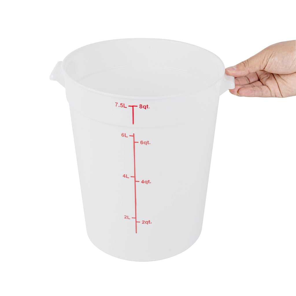 Met Lux 8 qt Round White Plastic Food Storage Container - with Red Volume Markers - 8 3/4" x 8 3/4" x 10 3/4" - 1 count box