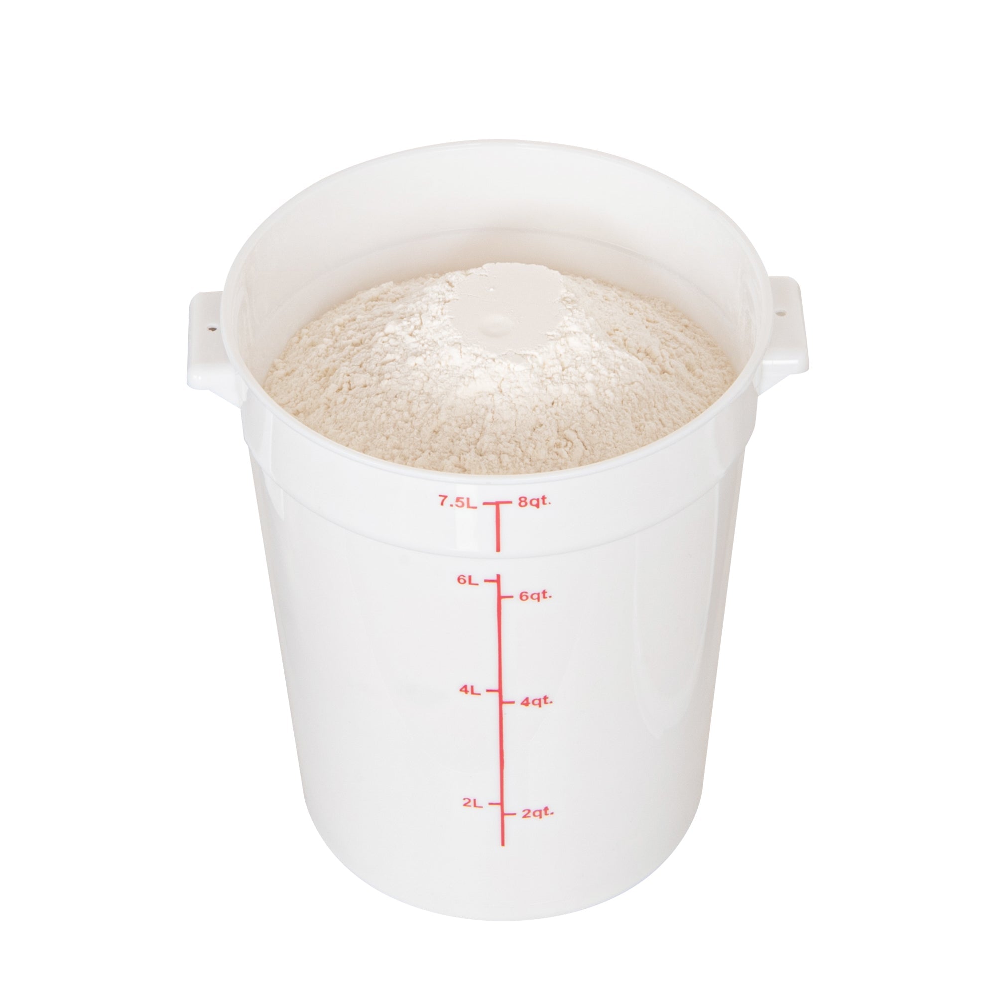 Met Lux 8 qt Round White Plastic Food Storage Container - with Red Volume Markers - 8 3/4" x 8 3/4" x 10 3/4" - 1 count box