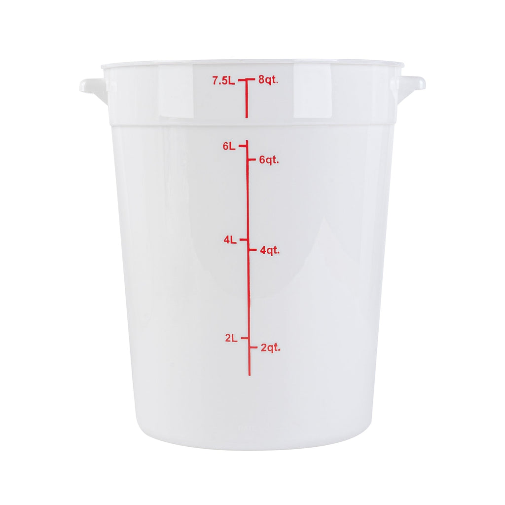 Met Lux 8 qt Round White Plastic Food Storage Container - with Red Volume Markers - 8 3/4" x 8 3/4" x 10 3/4" - 10 count box