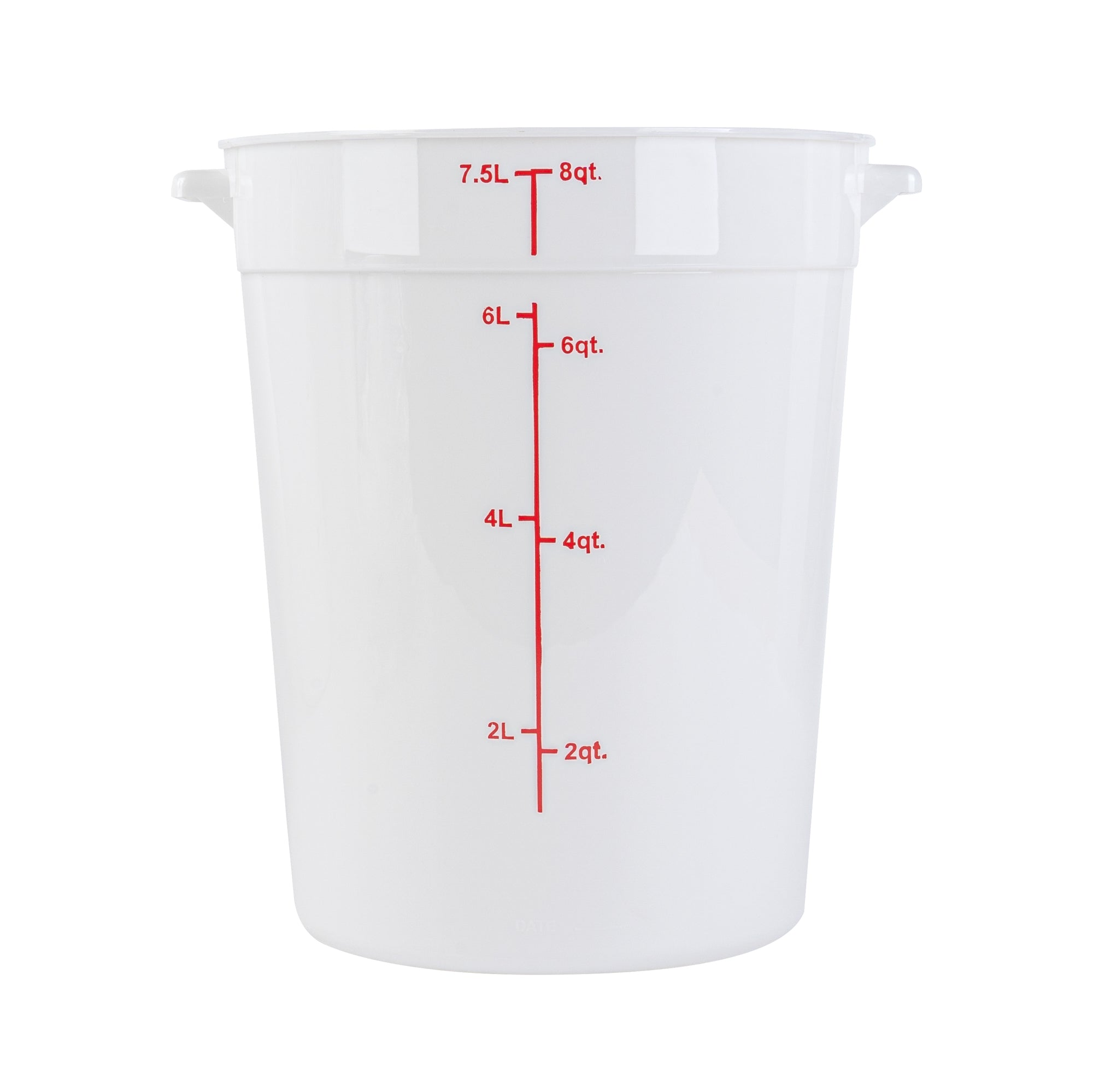 Met Lux 8 qt Round White Plastic Food Storage Container - with Red Volume Markers - 8 3/4" x 8 3/4" x 10 3/4" - 10 count box