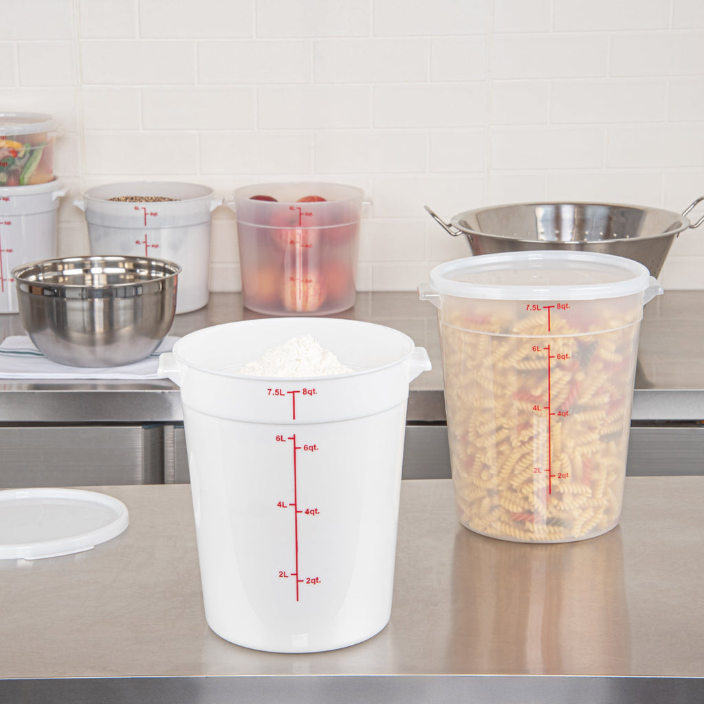 Met Lux 8 qt Round White Plastic Food Storage Container - with Red Volume Markers - 8 3/4" x 8 3/4" x 10 3/4" - 10 count box