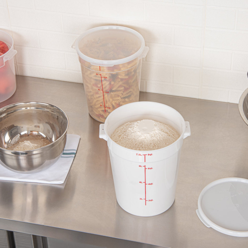Met Lux 8 qt Round White Plastic Food Storage Container - with Red Volume Markers - 8 3/4" x 8 3/4" x 10 3/4" - 10 count box